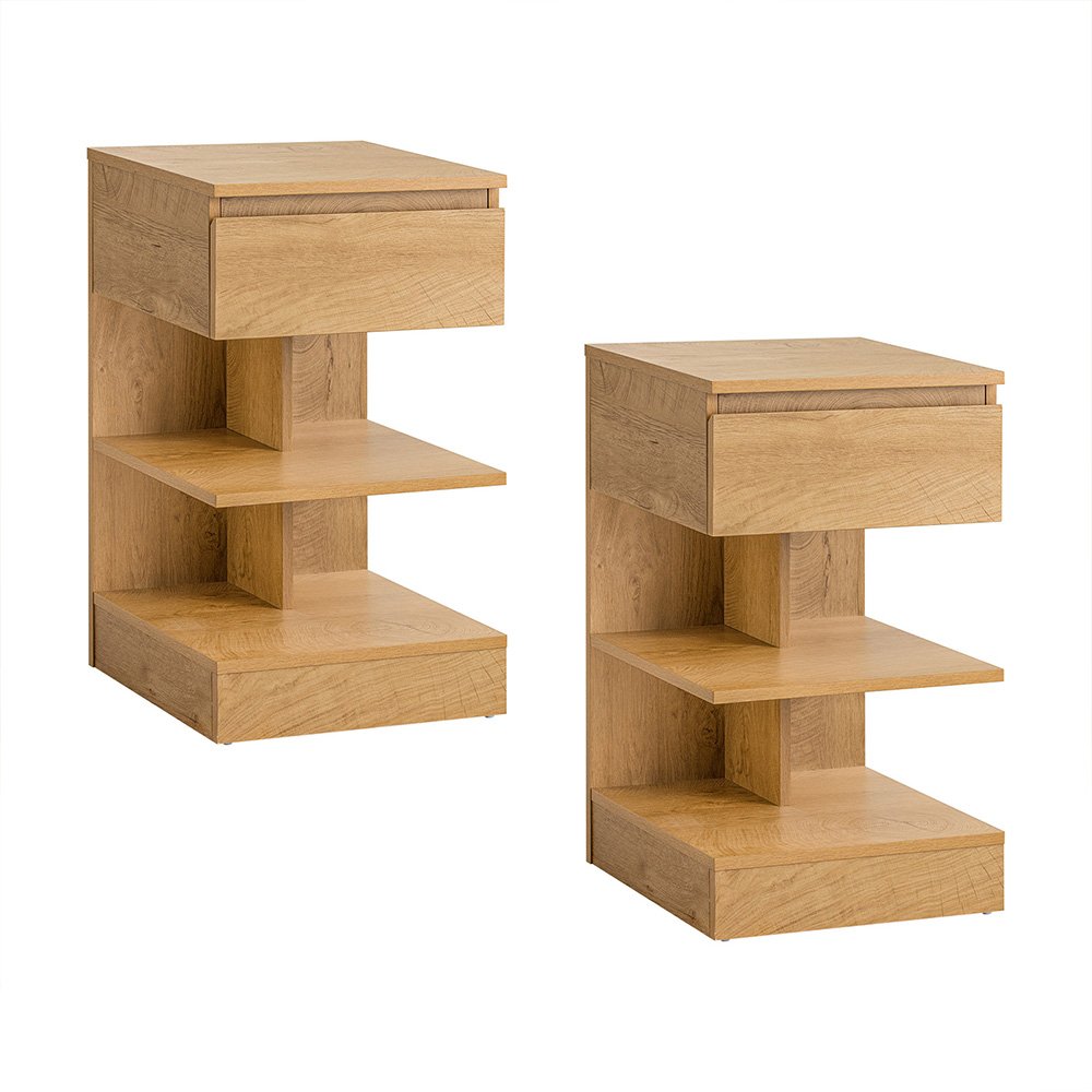 SoBuy Set Of 2 Nightstand With 1 Drawer 2 Shelf - Light Oak