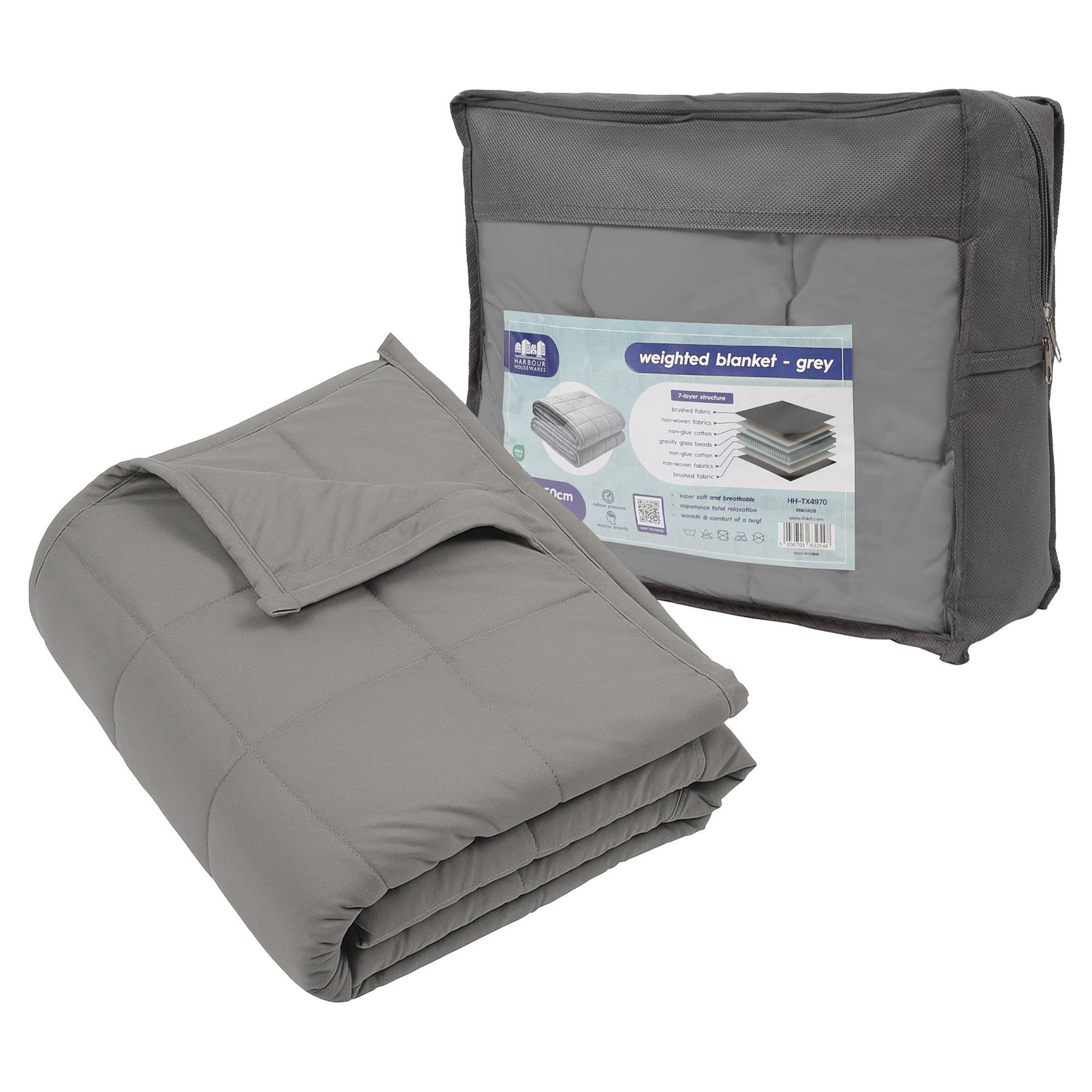 Harbour Housewares Weighted Blanket with Storage Bag - 4kg - Grey