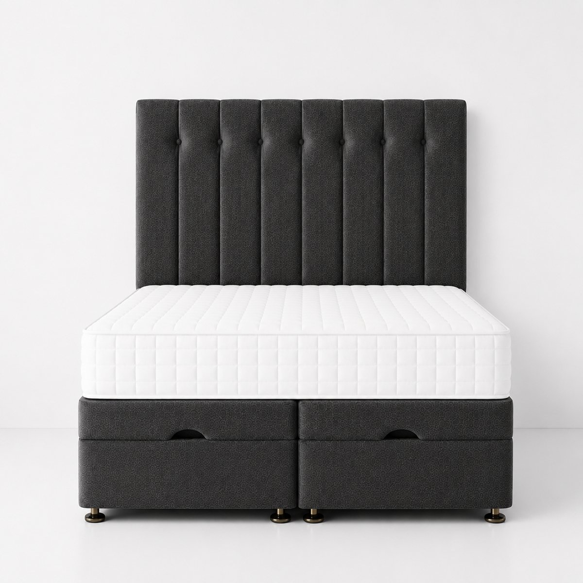 Comfy Deluxe Leo 5ft King Size Plush Velvet End Lift Ottoman Bed Set - Grey
