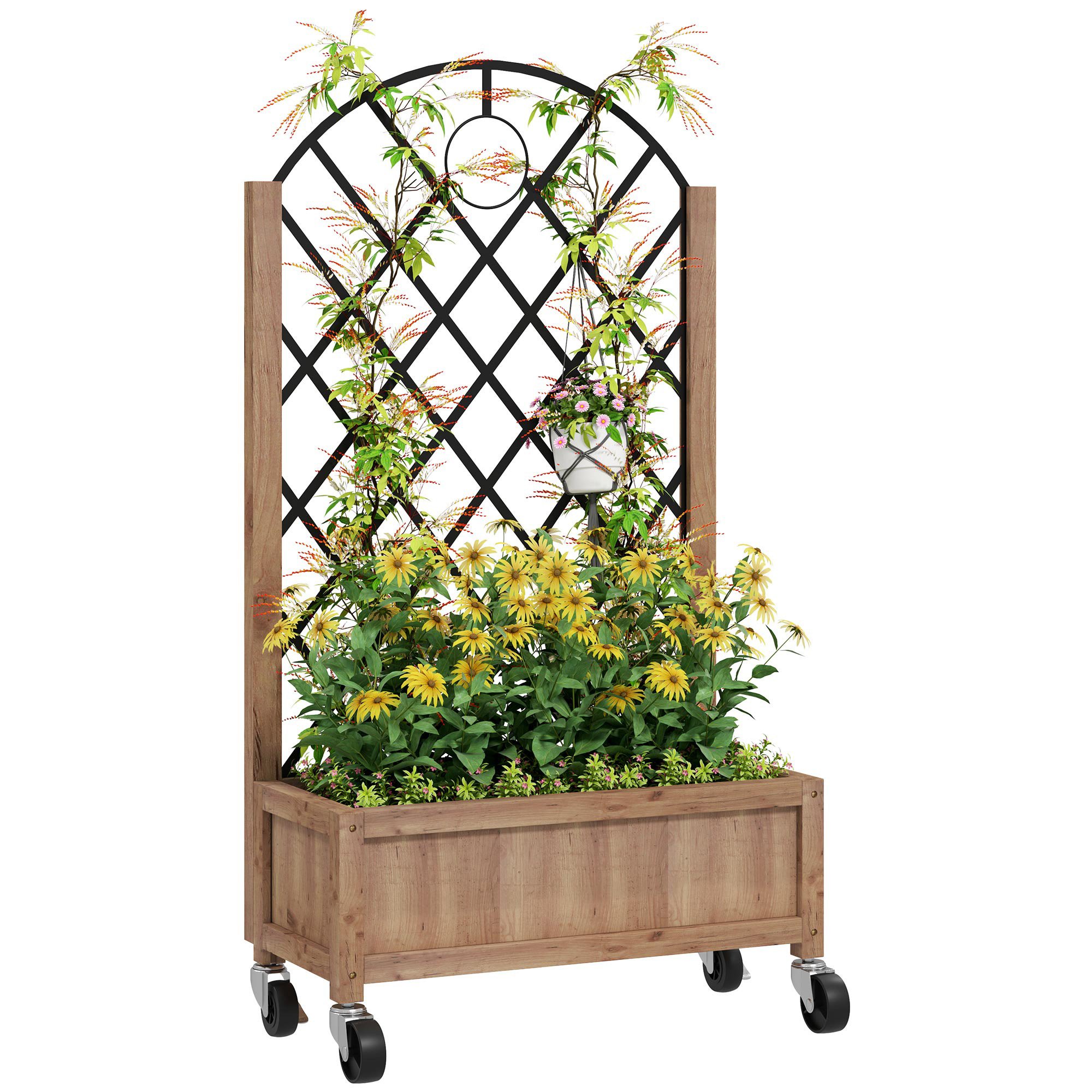 Outsunny Metal Raised Garden Bed with Trellis - Brown