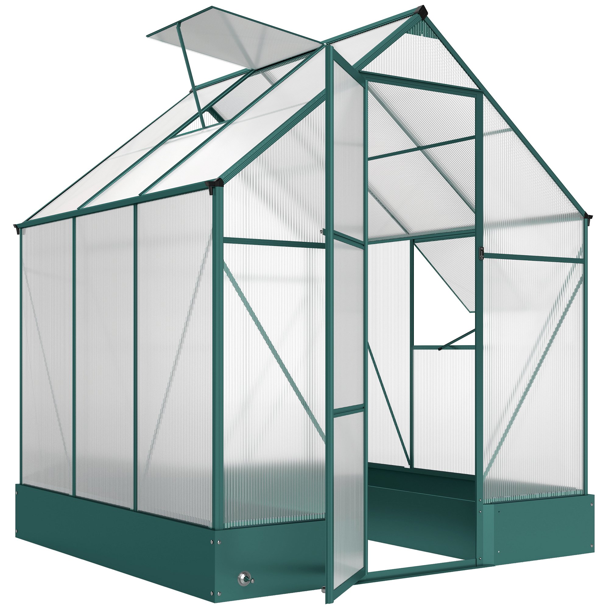 Outsunny Aluminium Polycarbonate Walk-in Plant Bed Greenhouse – Green