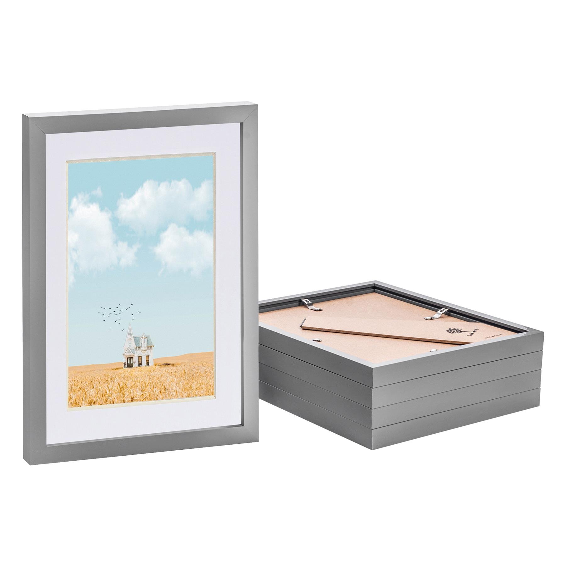 Nicola Spring A4 Photo Frame with A5 White Mount Pack of 5 - Grey