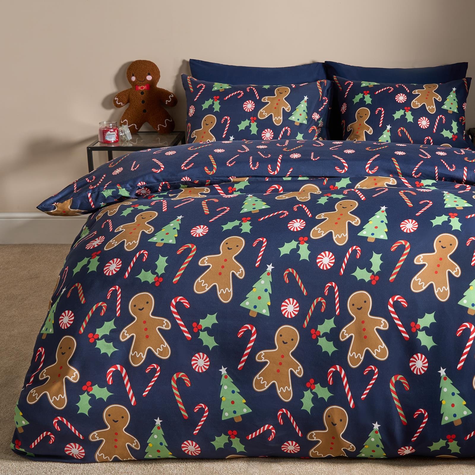 OHS Gingerbread Man Reversible Bedding Set Duvet Cover Set Navy - Single