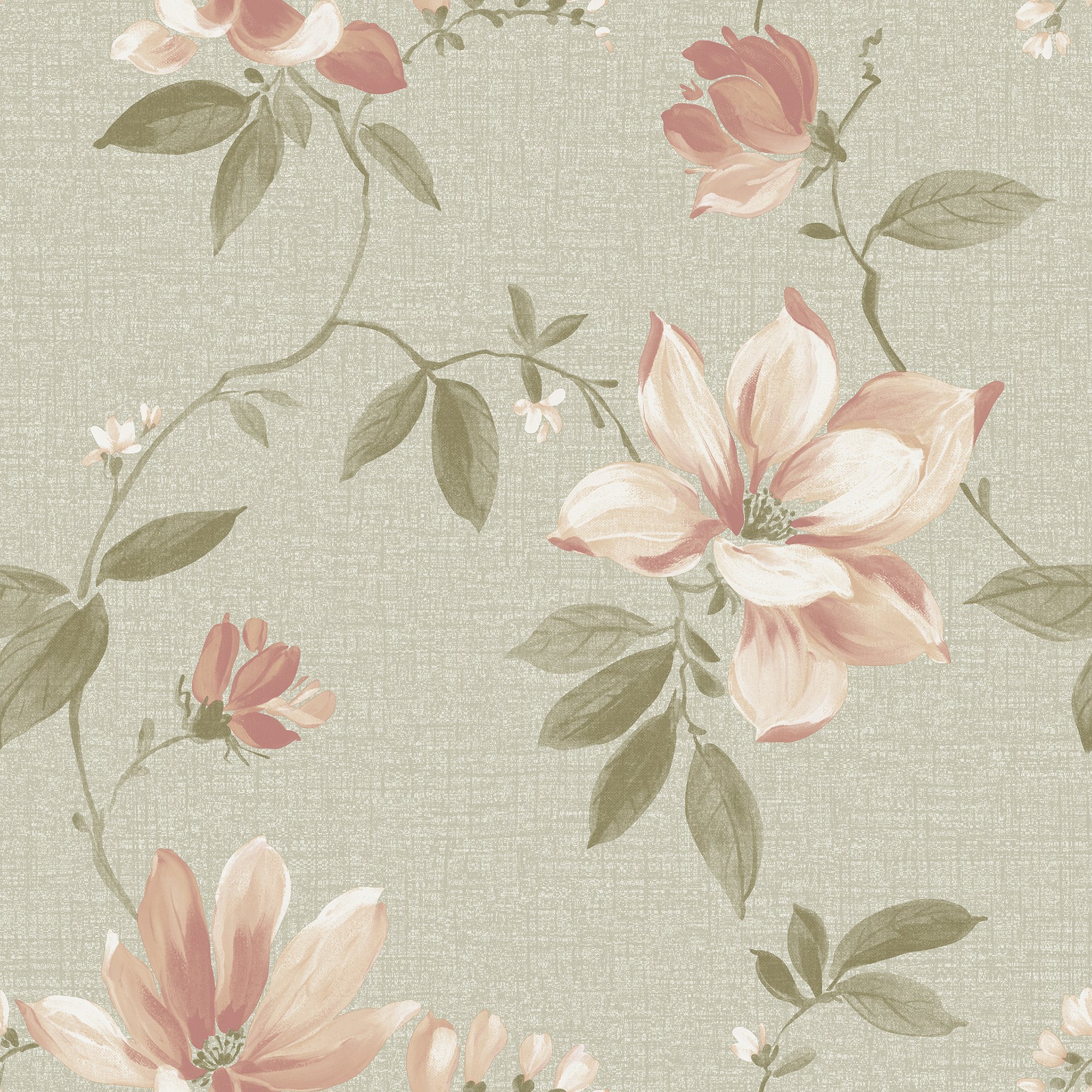 Grandeco Adeline Traditional Floral Trail Fabric Textured Wallpaper - Blush