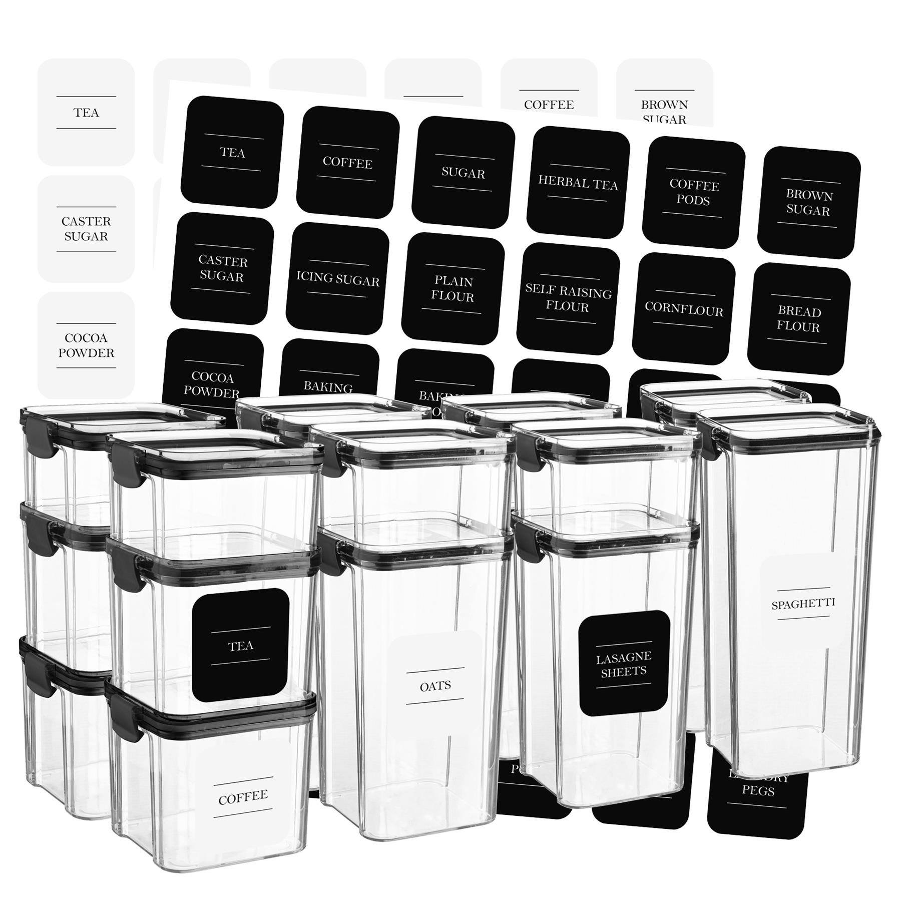 Argon Tableware 16 Piece Food Storage Containers Set - 4 Sizes - Black