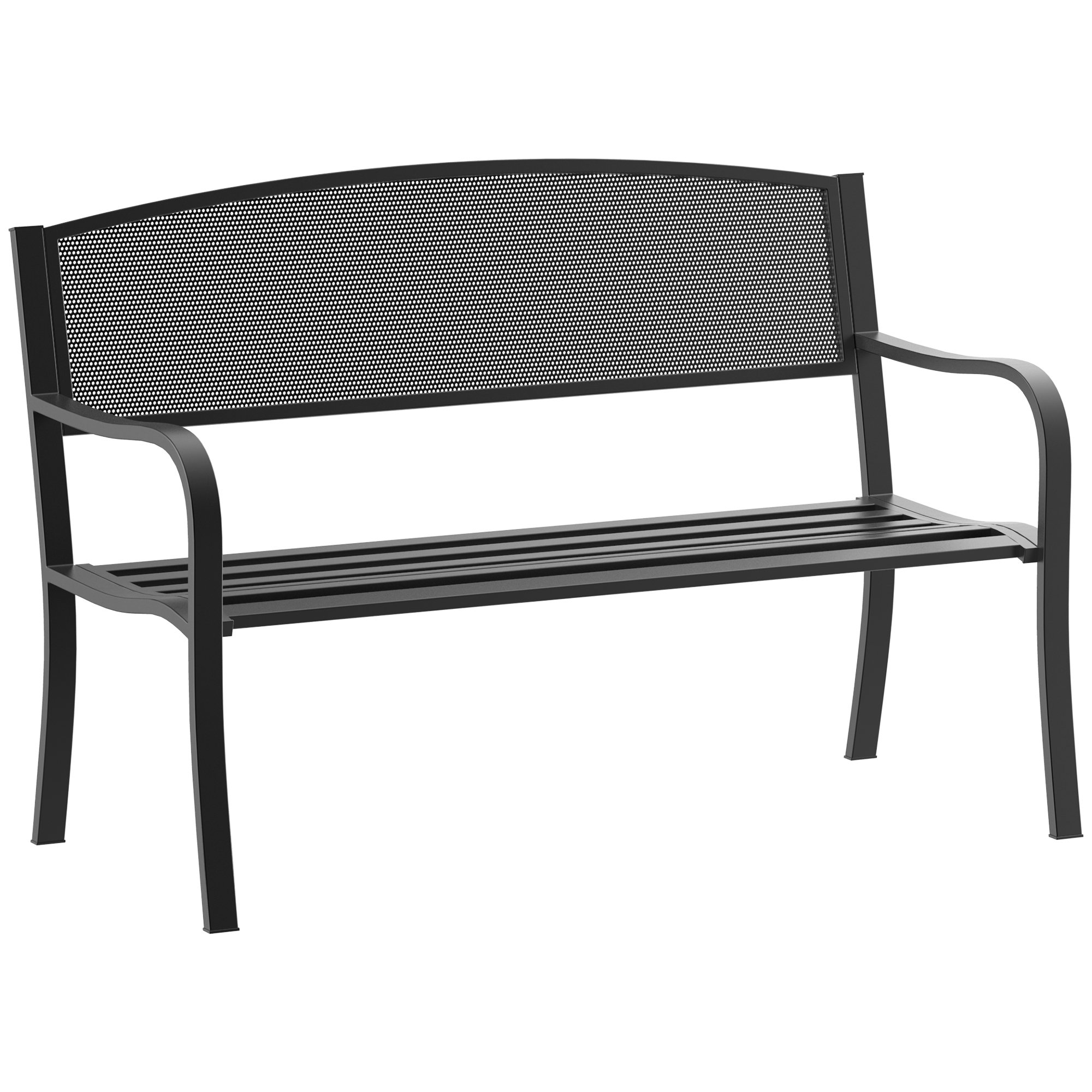Outsunny 2 Seater Metal Garden Bench with Backrest - Black
