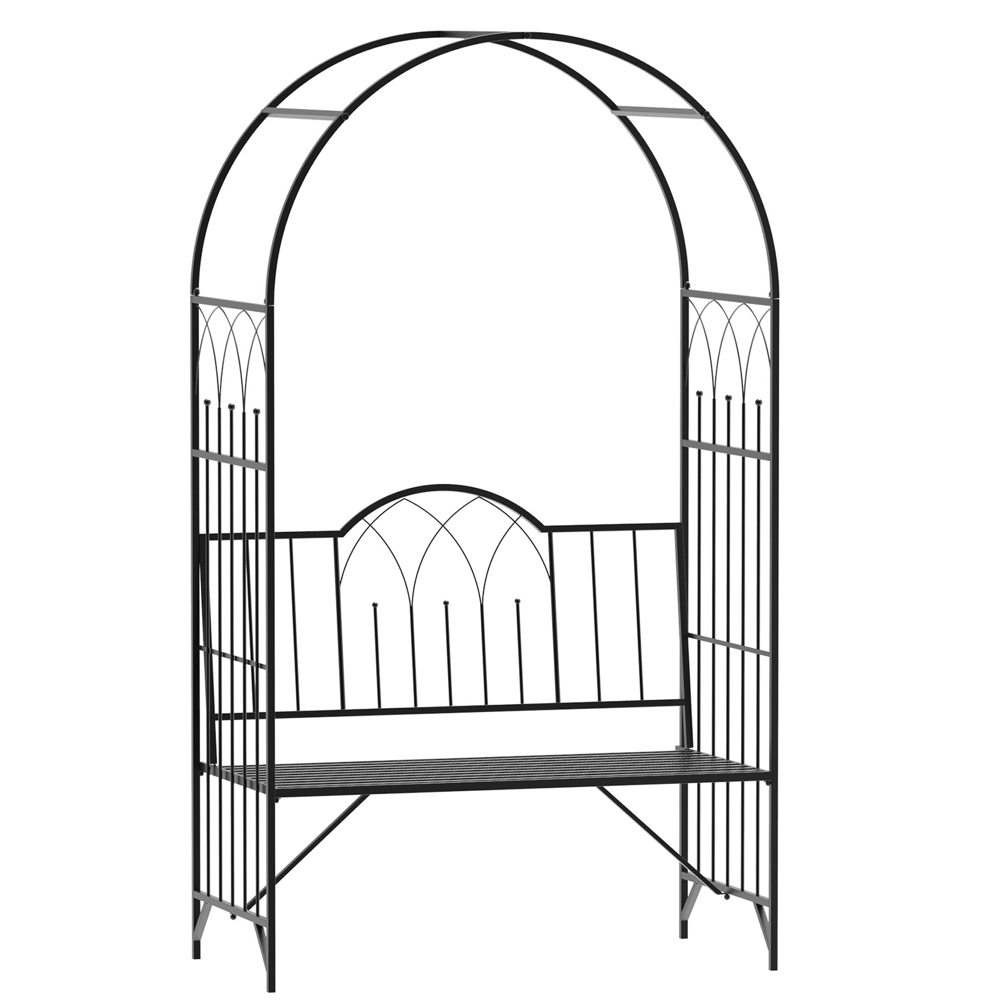 Outsunny 2 Seater Metal Garden Arch Bench - Black