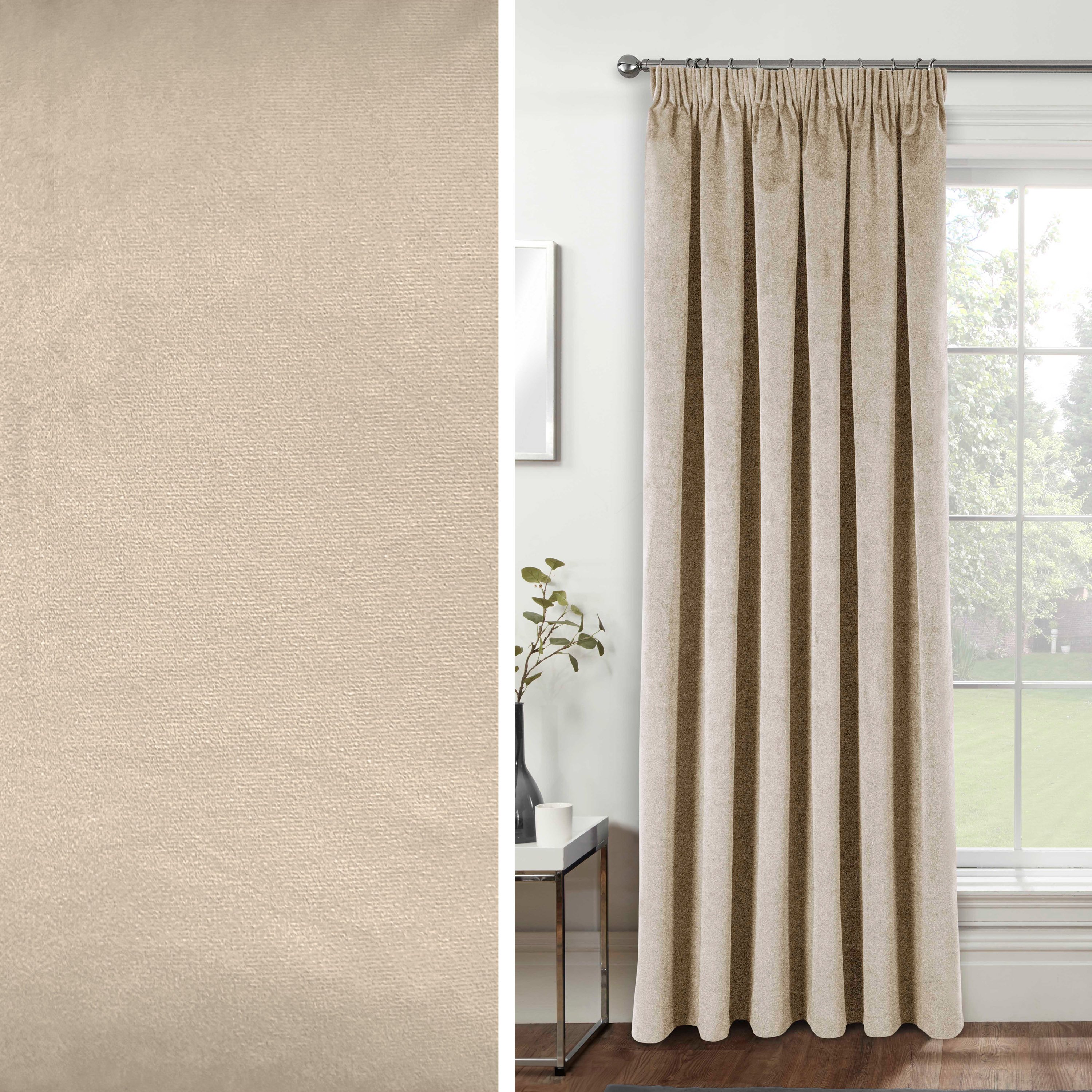 Enhanced Living Burford Velvet Single Door Curtains - 168 x 214cm - Cream