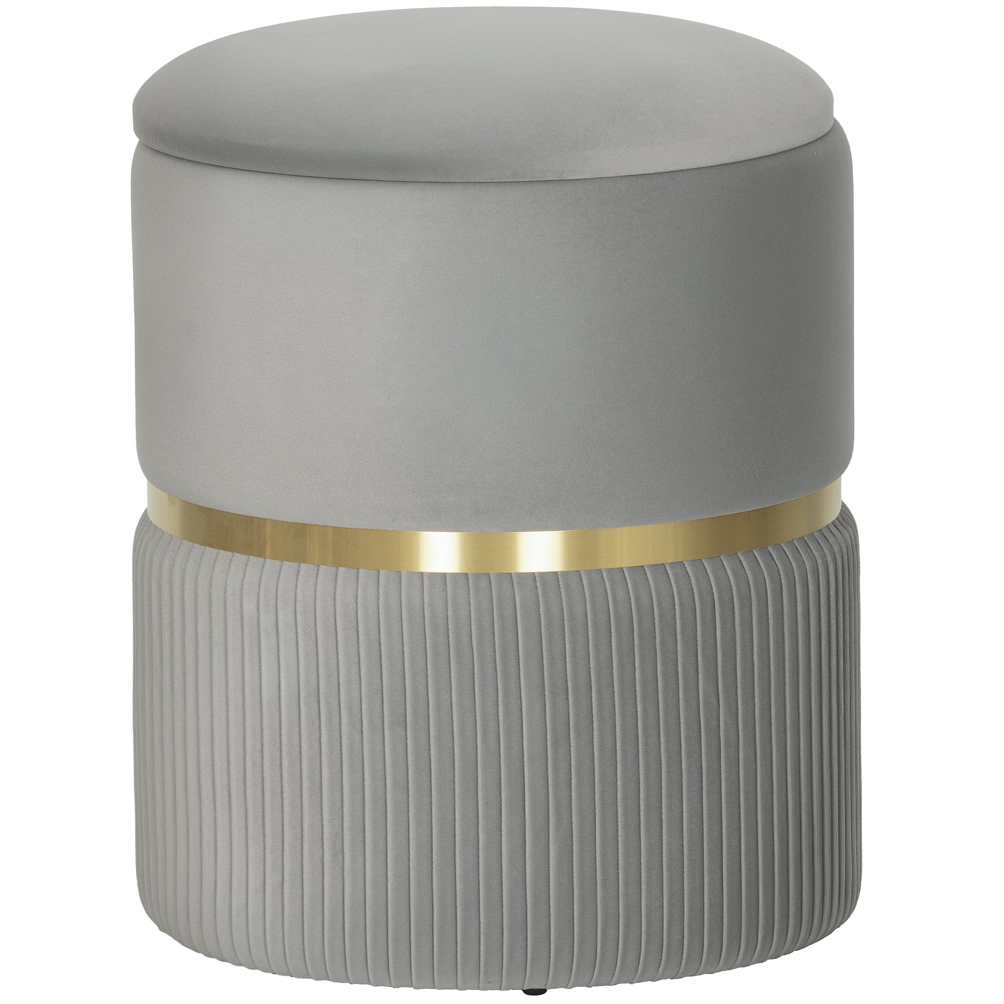 HOMCOM Round Velvet-feel Fabric Upholstered Vanity Stool - Light Grey
