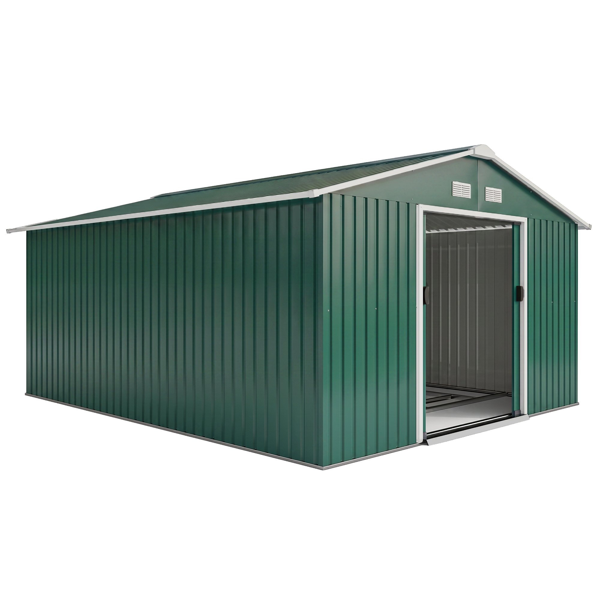 Outsunny Metal Garden Shed with Ventilation Slots and Foundation Kit - Green