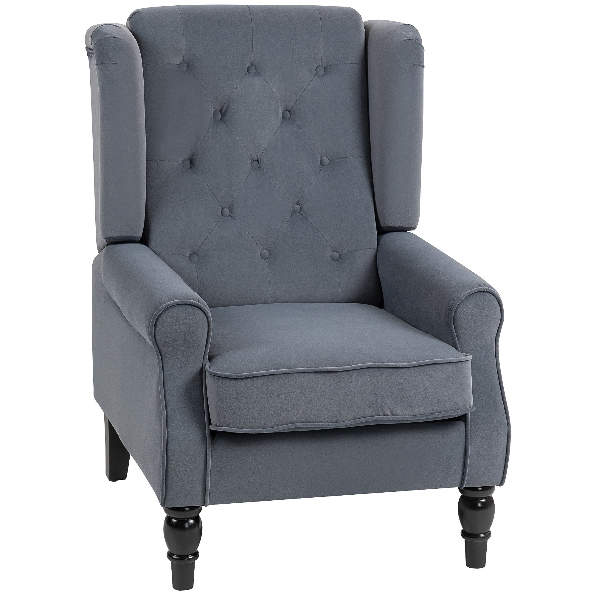HOMCOM Wooden Button Tufted Velvet Armchair for Living Room - Grey