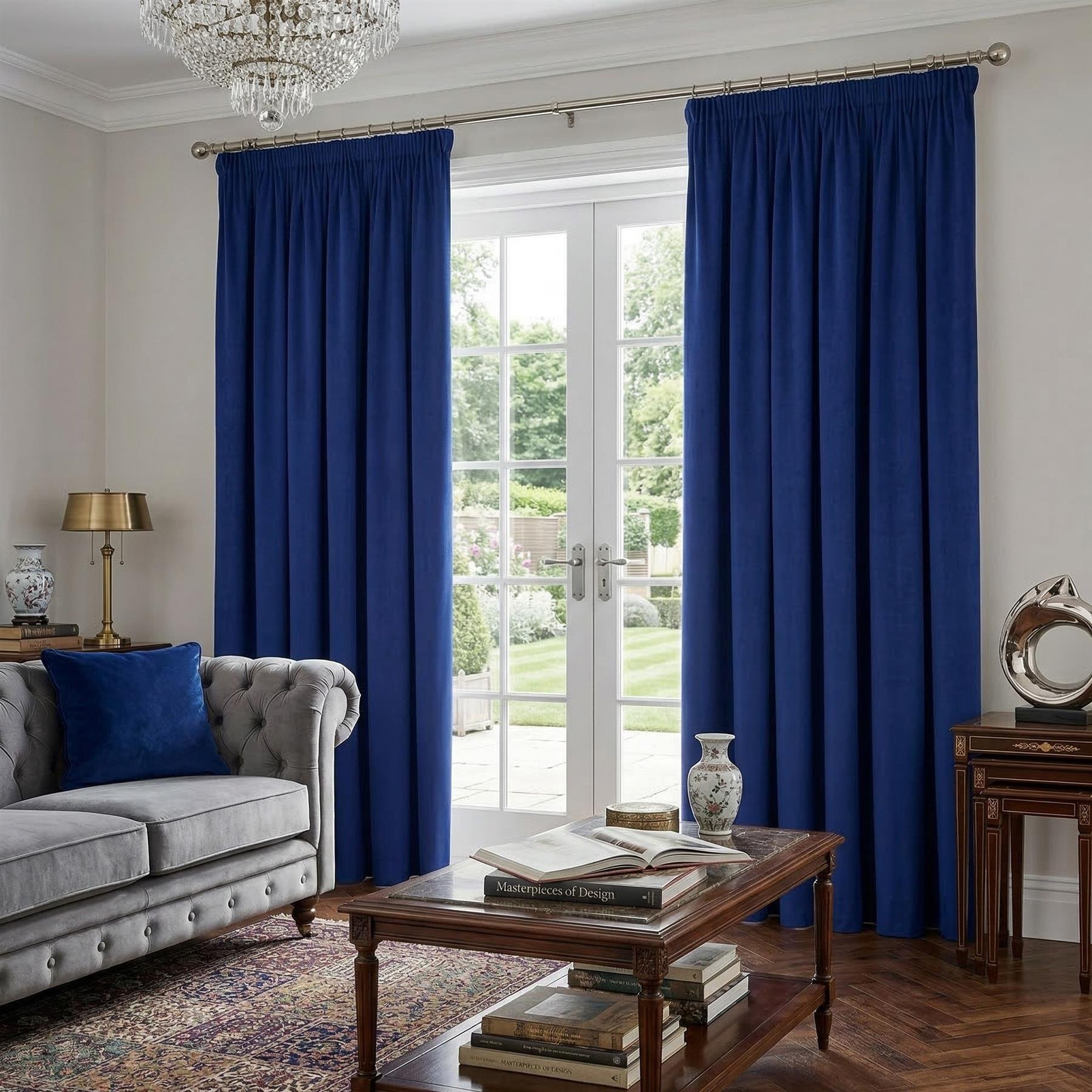Luxury Living Montreal Taped Top Curtains 114cm x 122cm - Navy