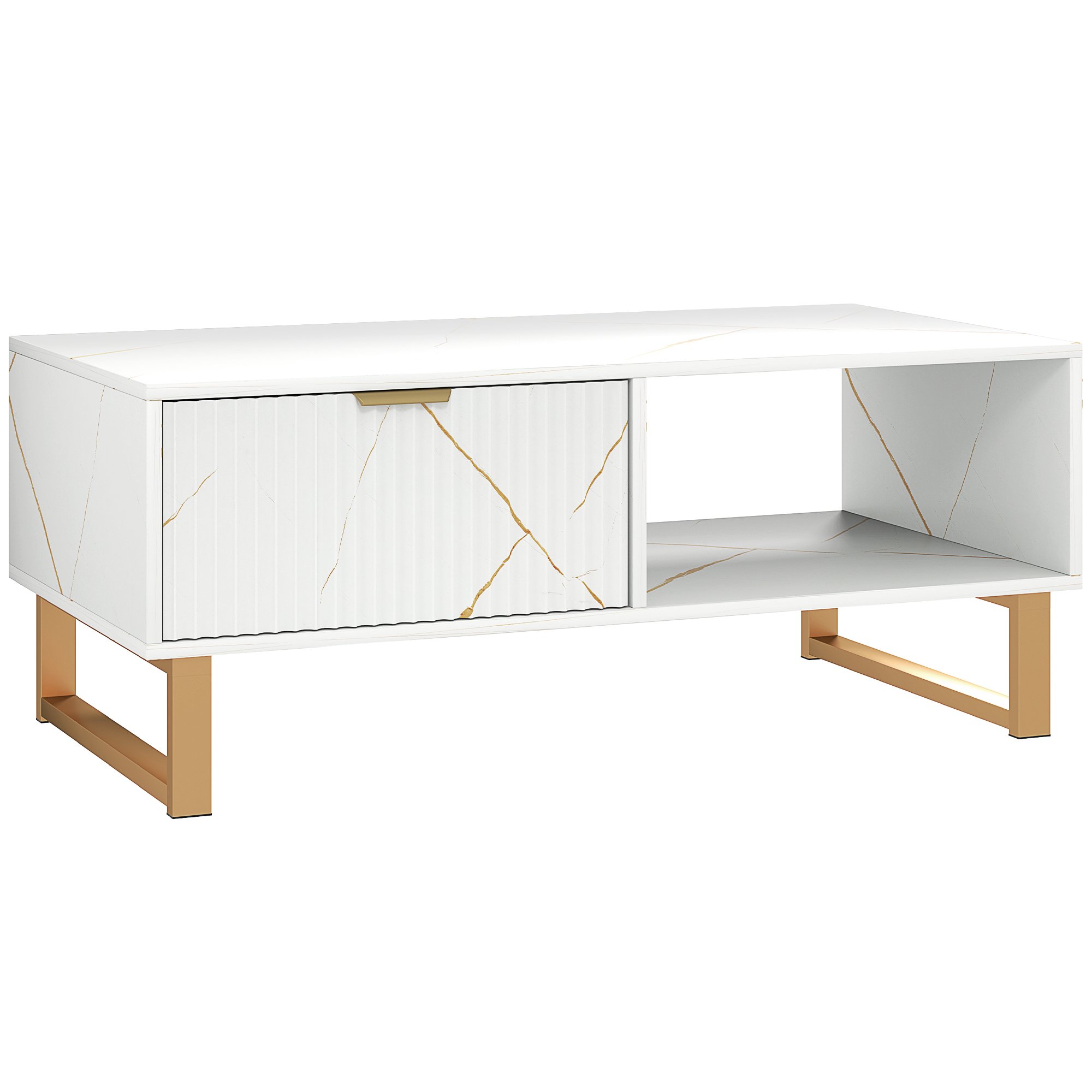 HOMCOM Marble-Effect Coffee Table with Storage - White