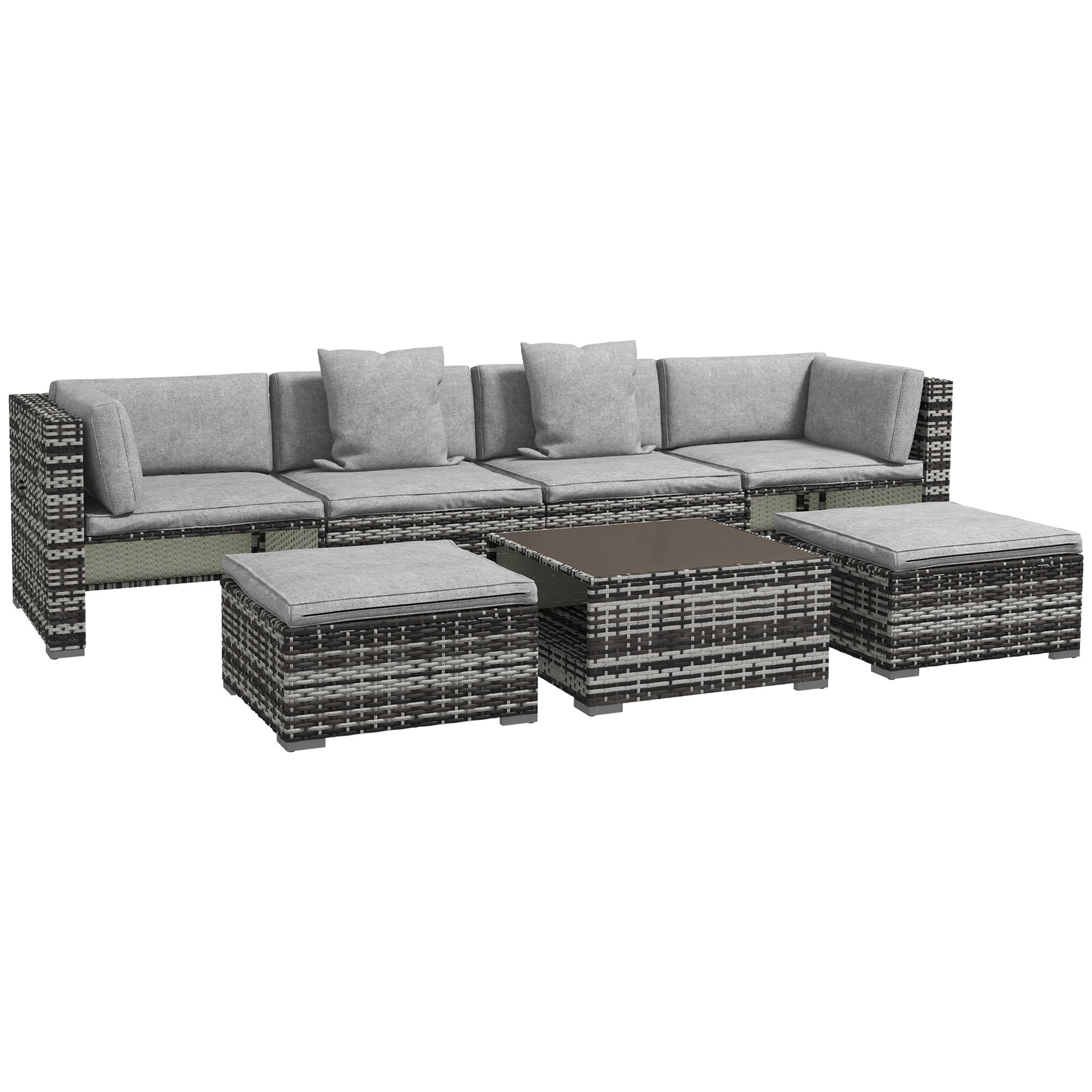 Outsunny Rattan Cushioned Garden Sofa Set - Grey
