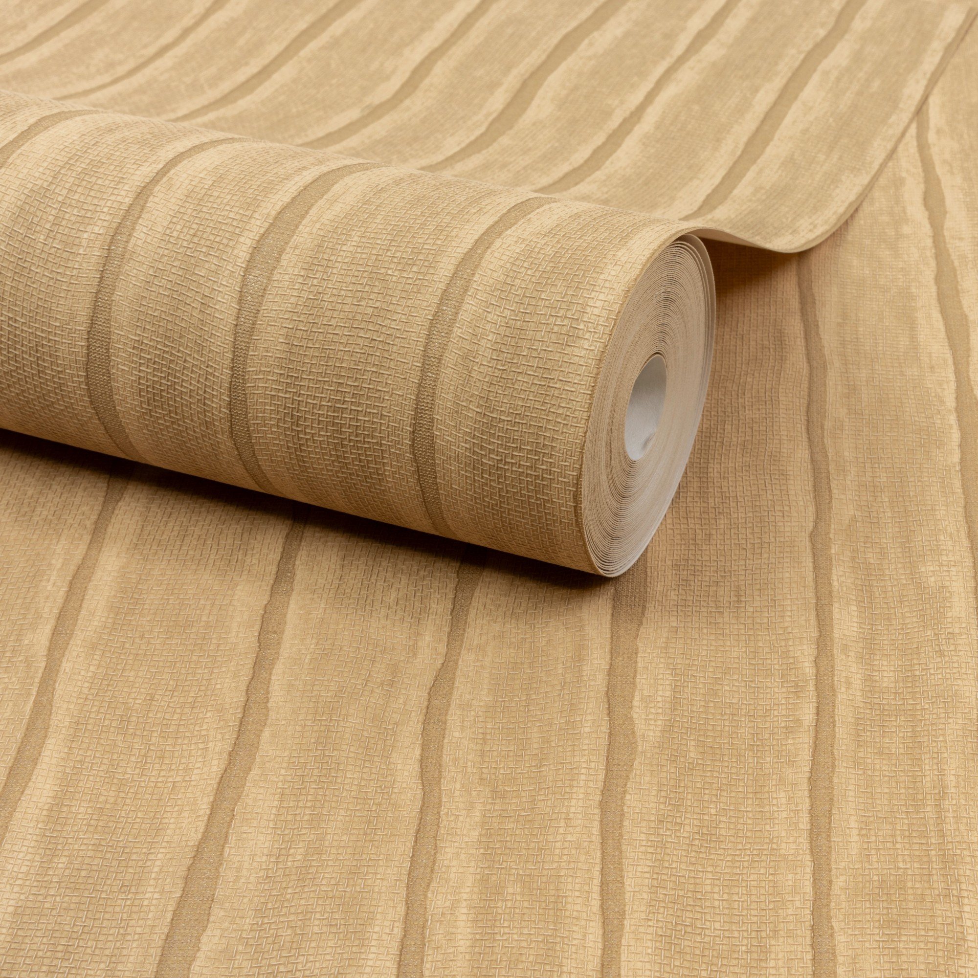 Grandeco Boutique Kalema Fabric Stripe Embossed Wallpaper - Mustard