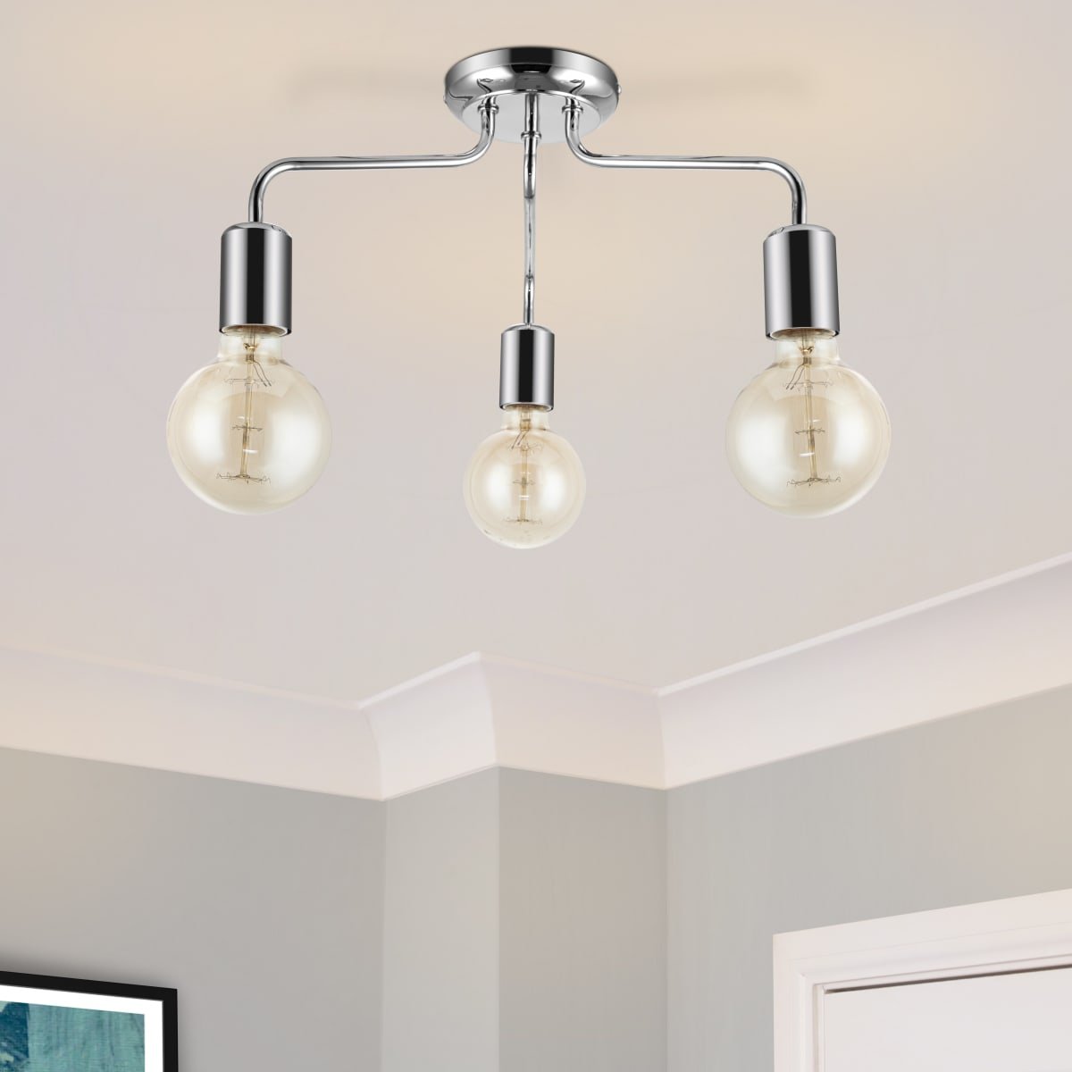 Cosylyte Fraser 3 Light Modern Metal Ceiling Flush Light - Chrome
