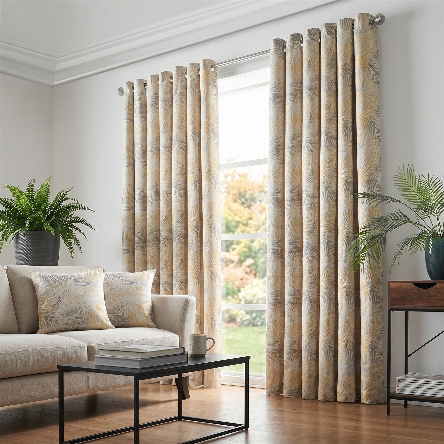 Luxury Living Fern Fully Lined Eyelet Curtains 117cm x 183cm - Yellow