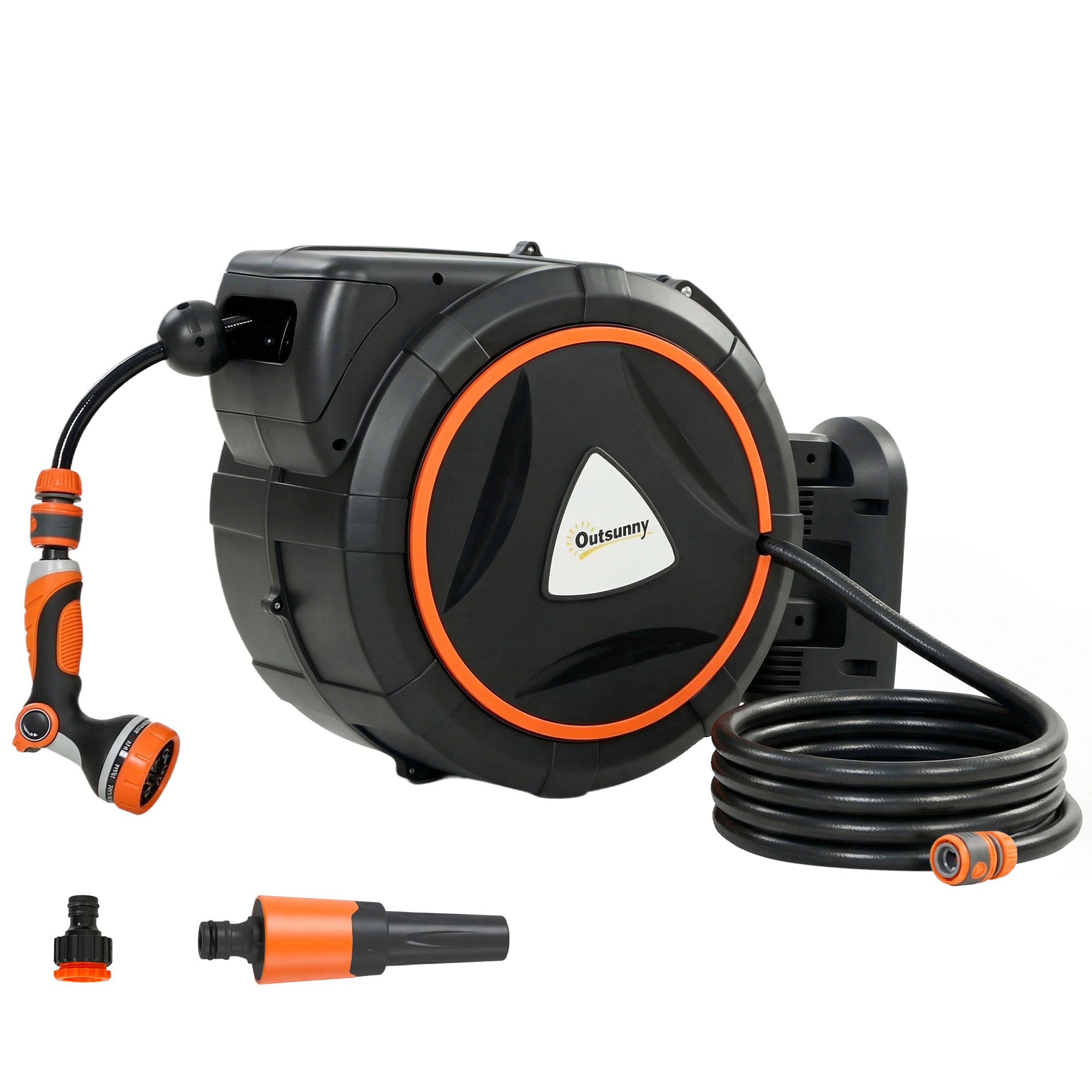 Outsunny Wall Mounted Retractable Hose Reel with Auto Retraction - Orange