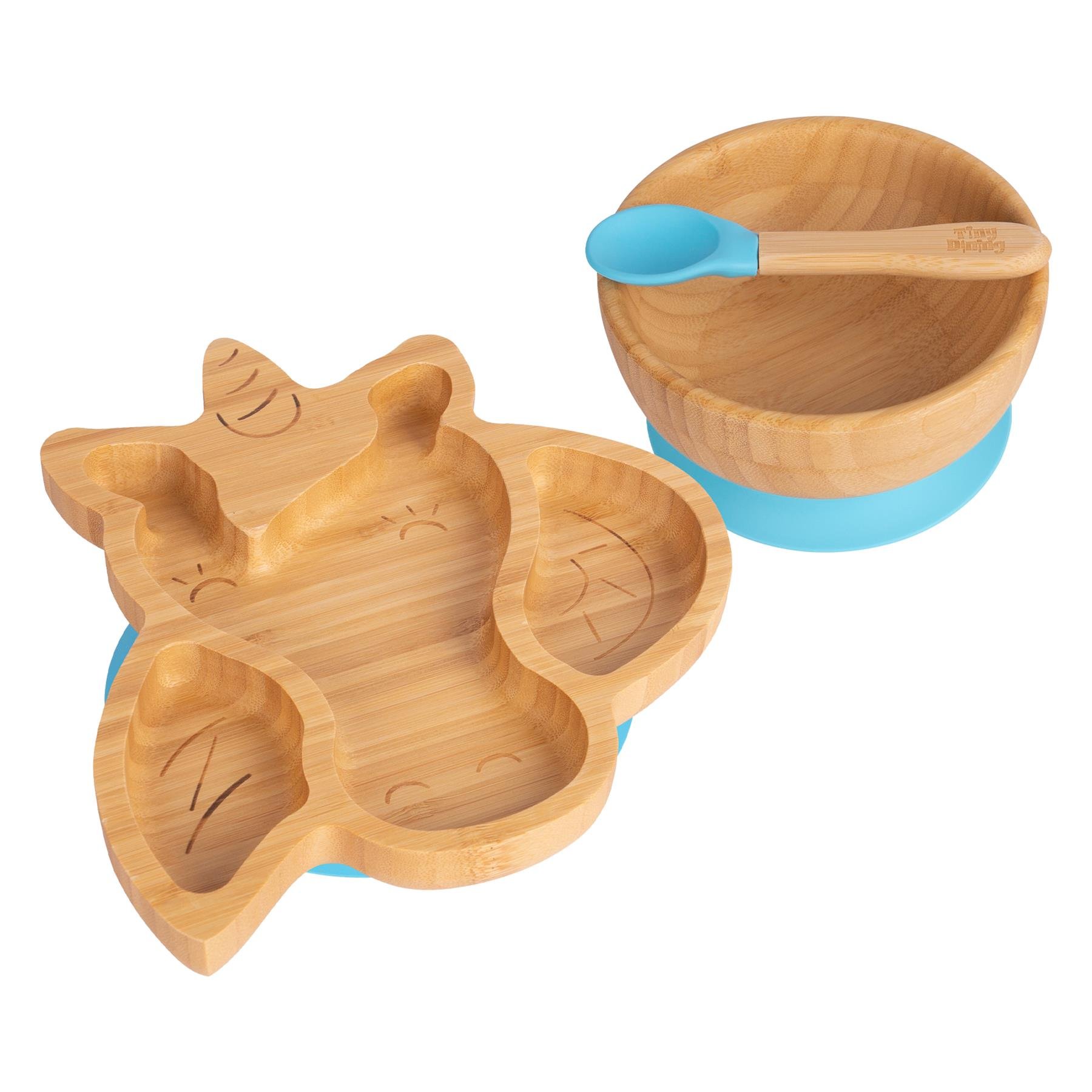 Tiny Dining Children's Bamboo Suction Unicorn Dinner Set - Blue