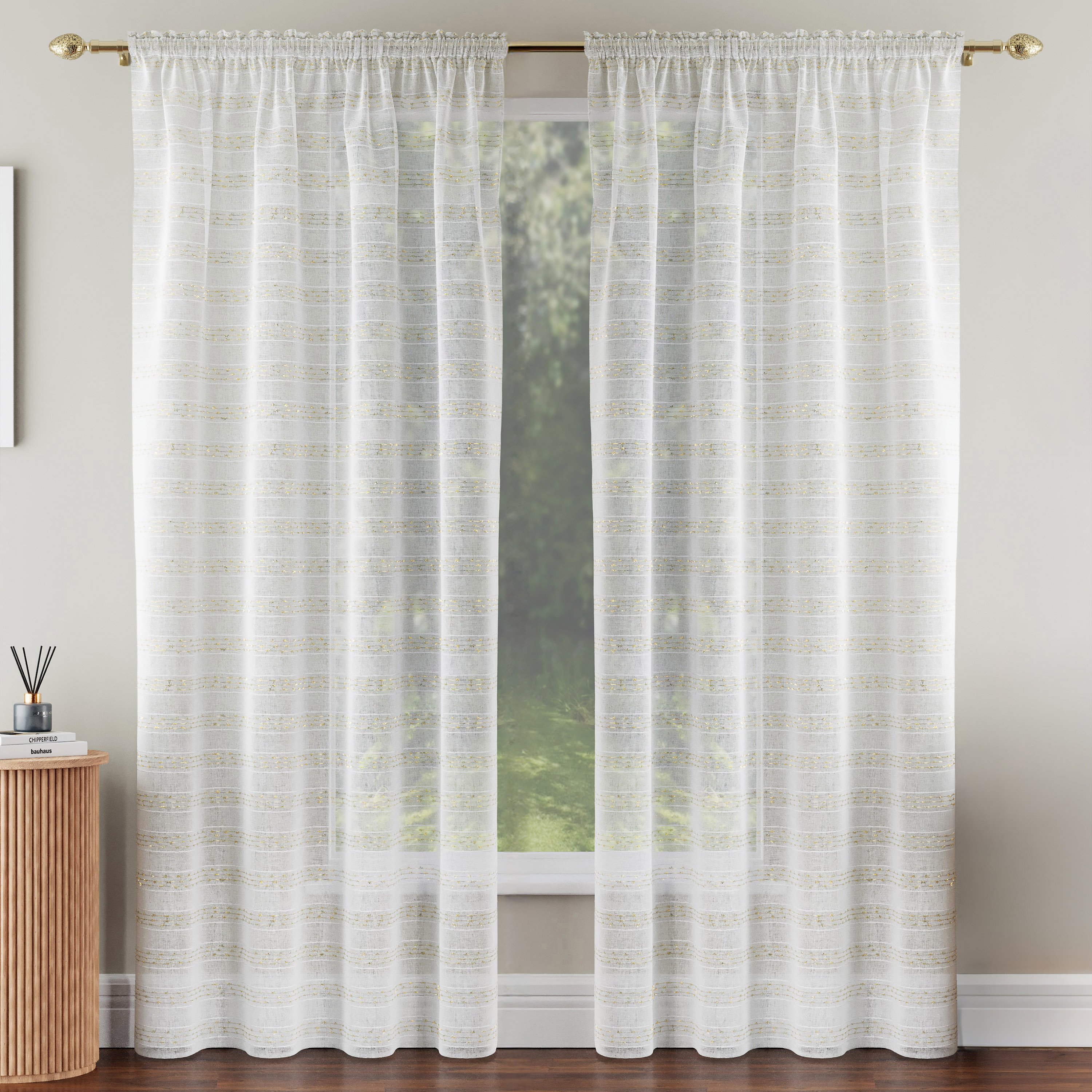 Tyrone Textiles Fern Rod Pocket Sheer Voile Panel Set - 140 x 137cm - Gold
