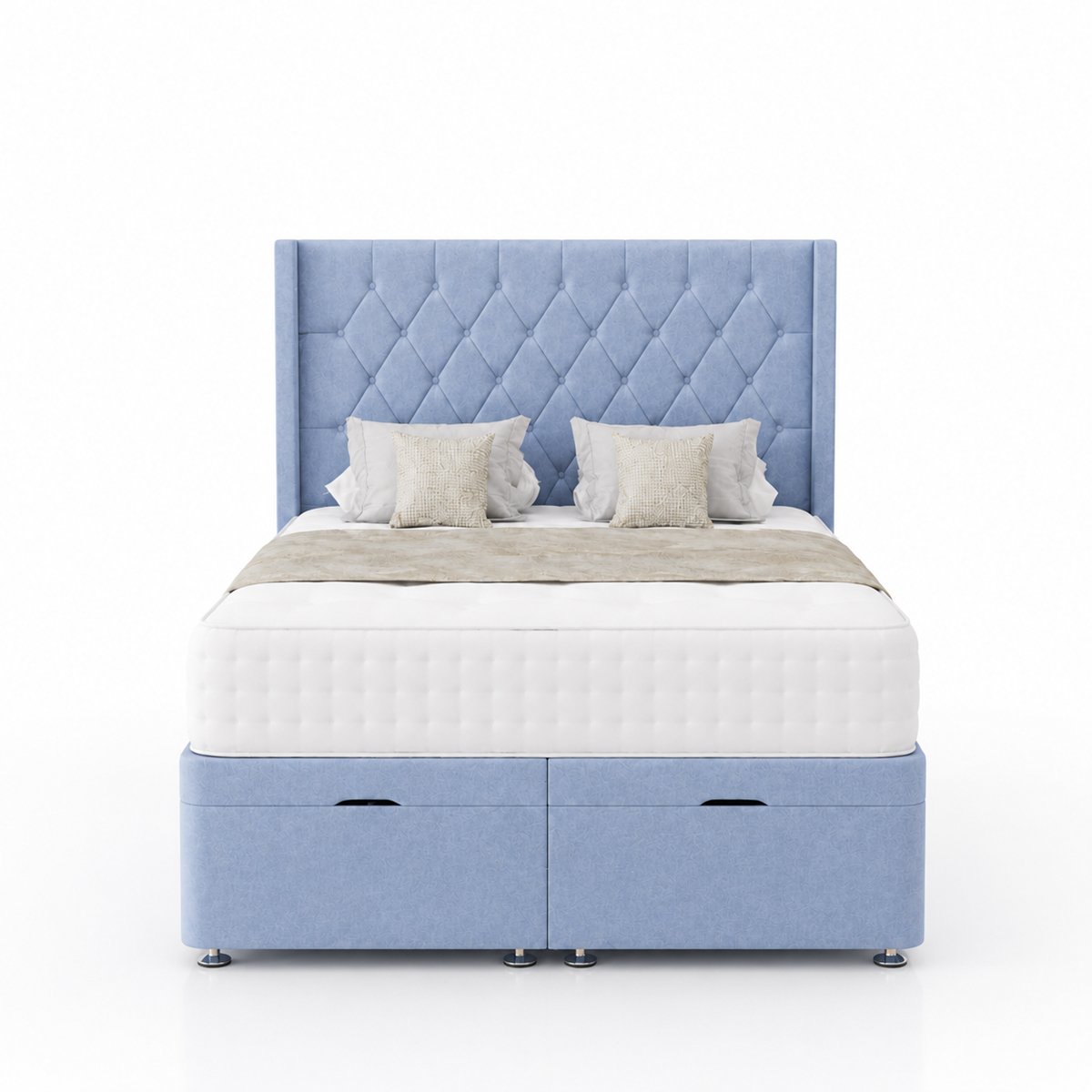 Comfy Deluxe Zoro 6ft Superking Plush Velvet End Lift Ottoman Bed Set - Sky Blue