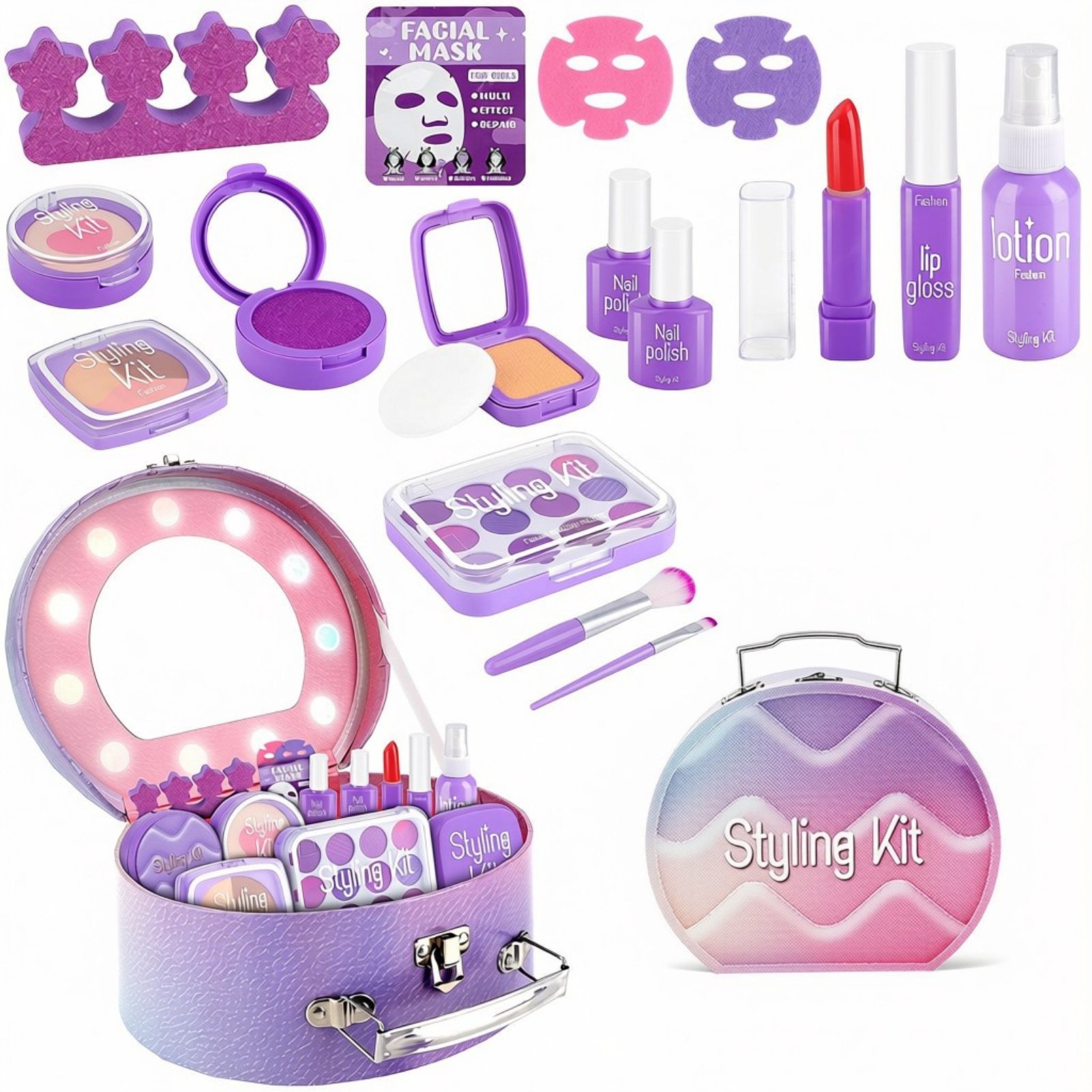 deAO Pretend Makeup Play Kit With Carry Case - Purple