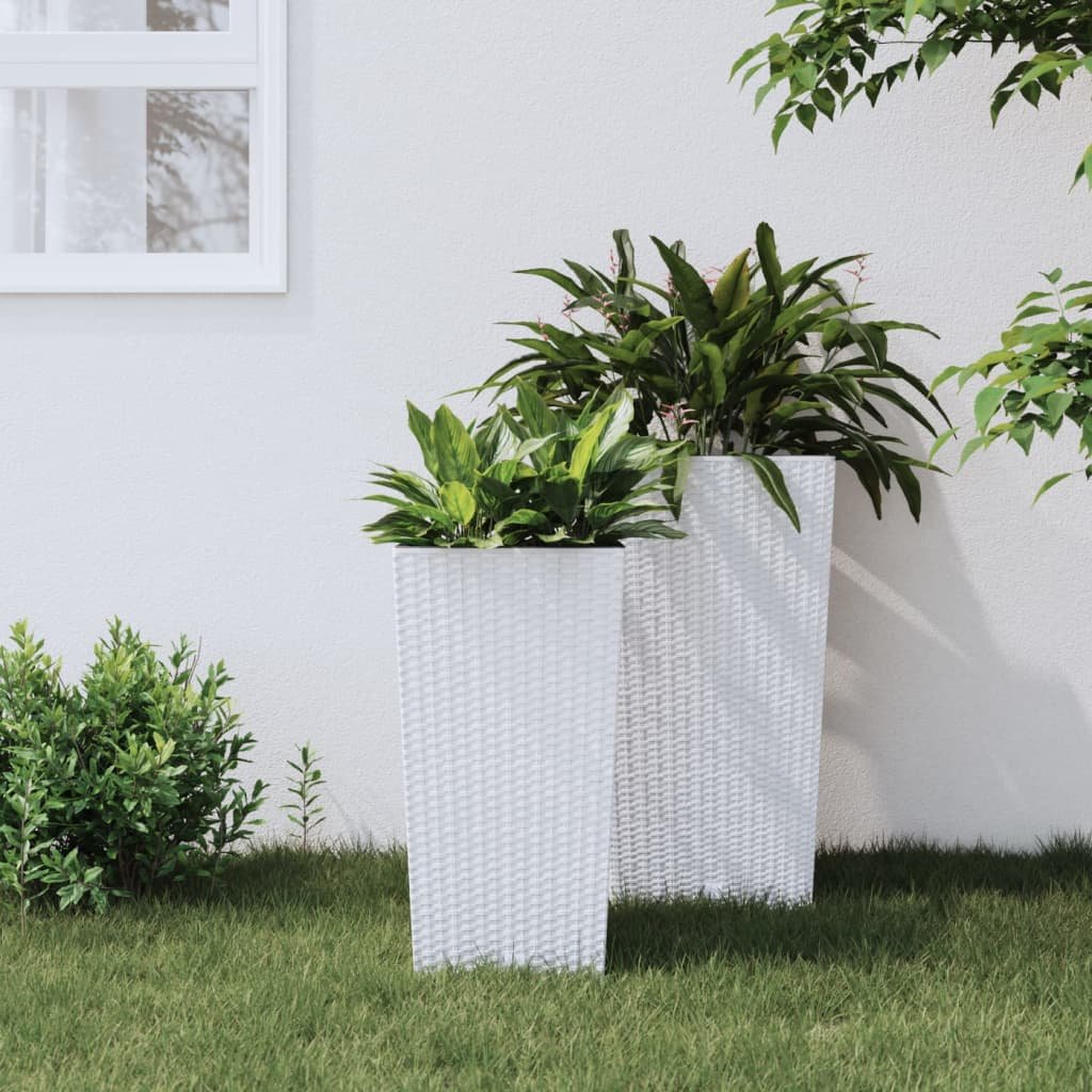 Walplus Poly Rattan Garden Planter - White - 26.5 x 26.5 x 50 cm