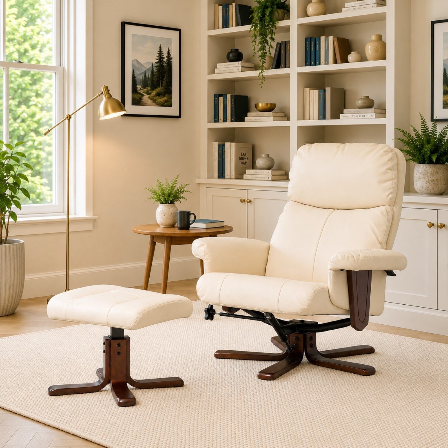 Artemis Home Woodacre Swivel Recliner with Massage and Heat - Cream
