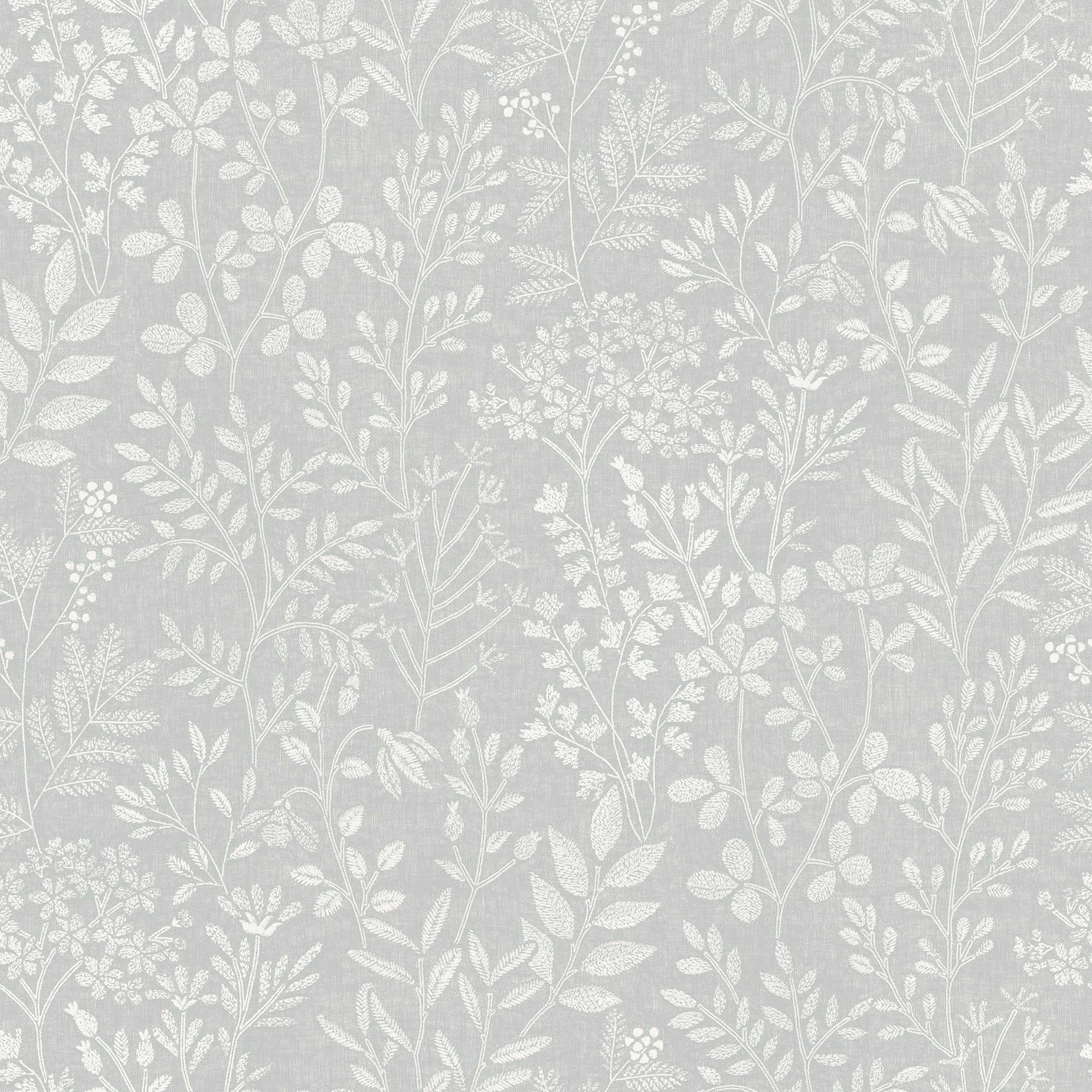 Grandeco Embroidery Stitched Organic Foliage Trail Wallpaper - Blue