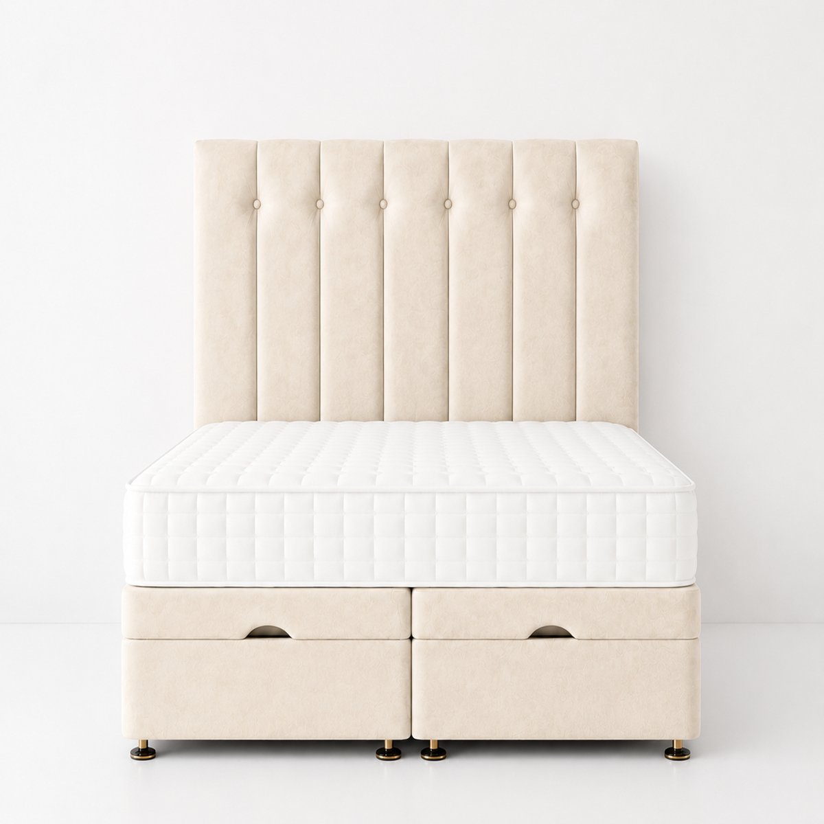Comfy Deluxe Leo 5ft King Size Plush Velvet End Lift Ottoman Bed Set - Cream
