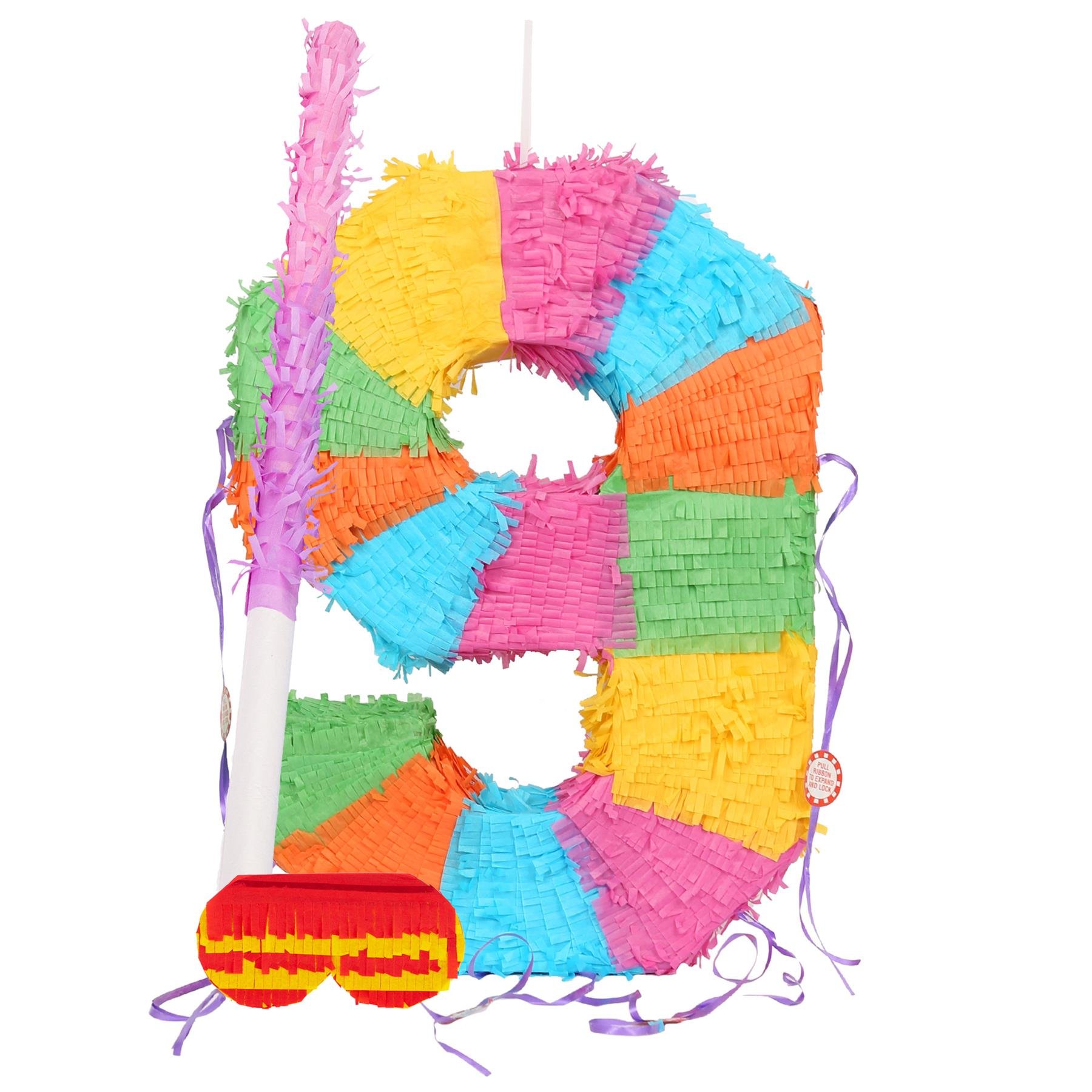 Fax Potato Number 9 Pinata Set with Stick & Blindfold - Pink Stick