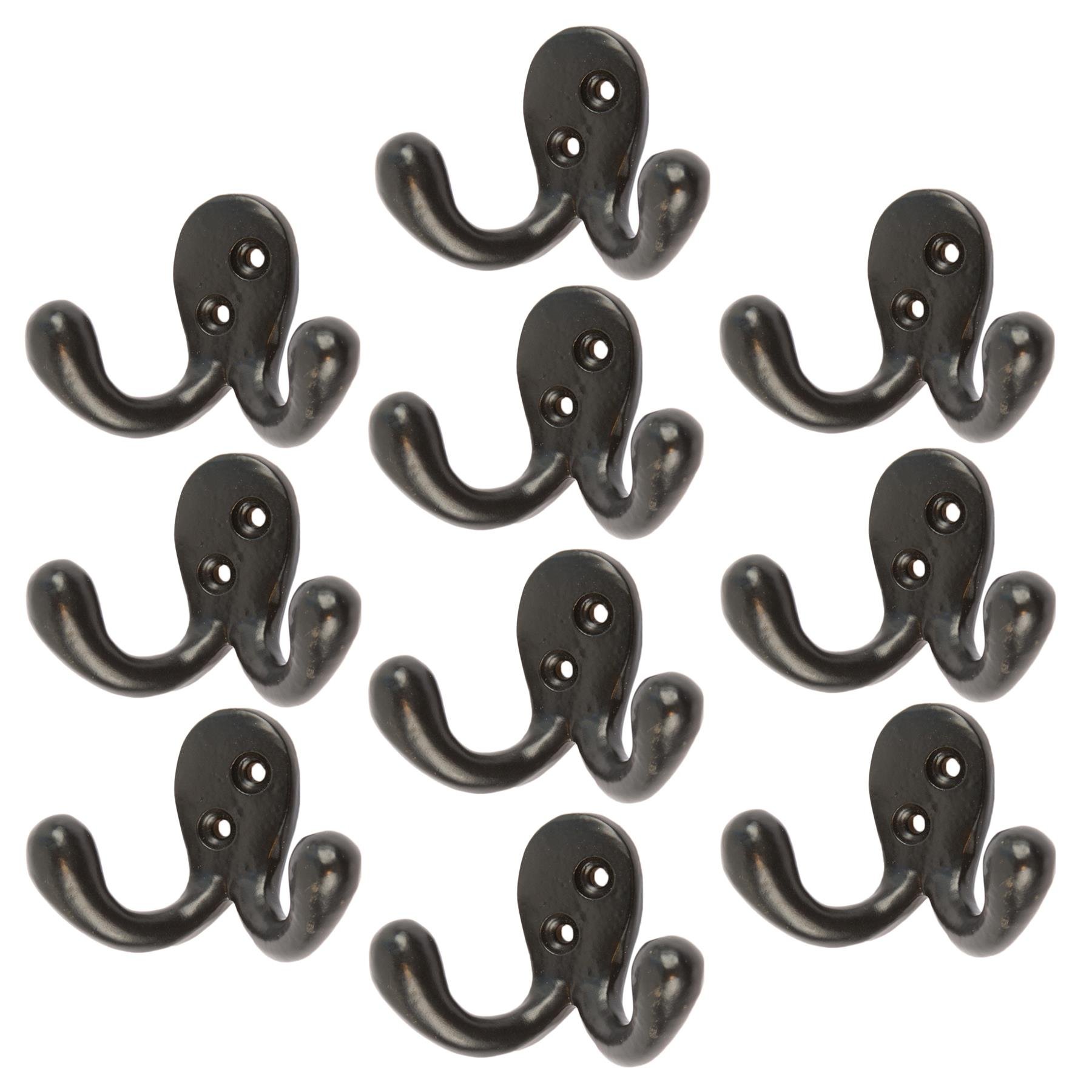 Hammer & Tongs Double Coat Hook - Black - Pack of 10
