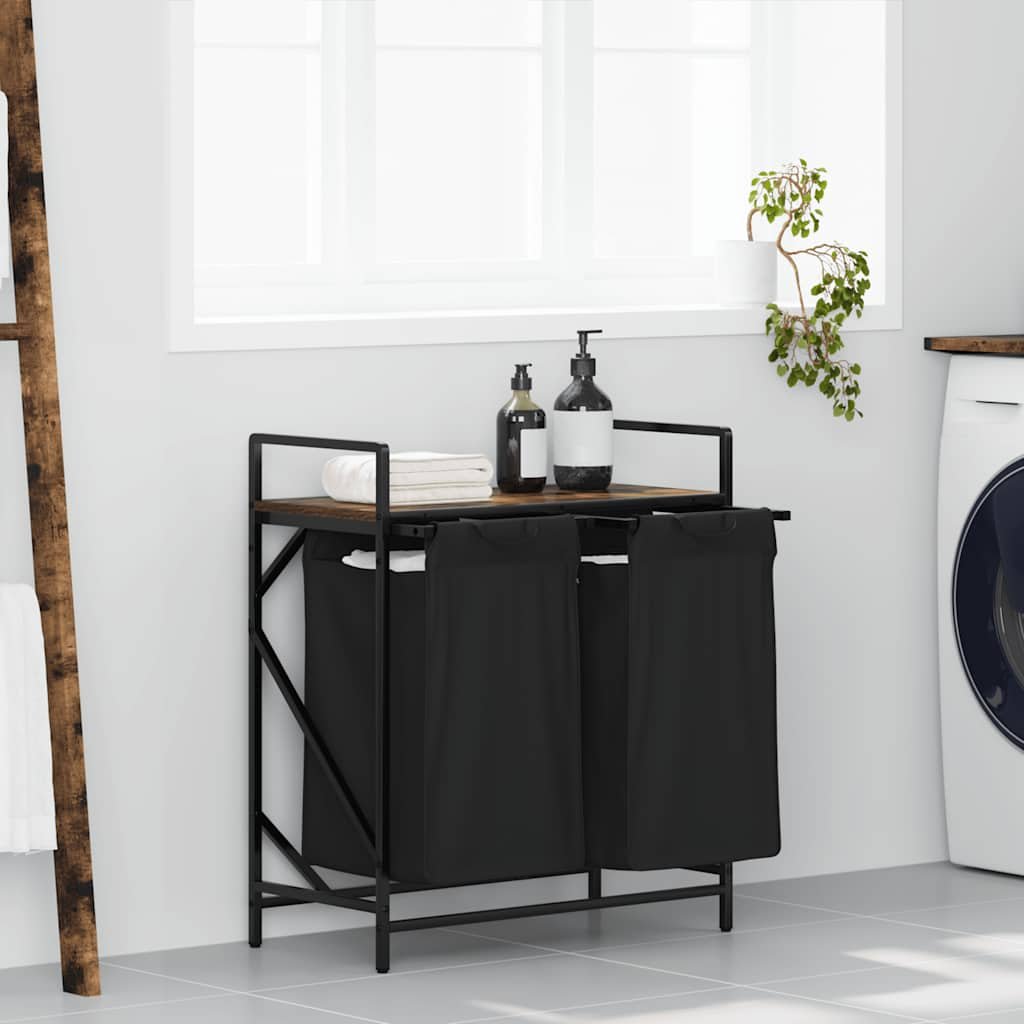 Walplus Laundry Basket 2 Compartments with Shelf - Brown - 67 x 33 x 77 cm
