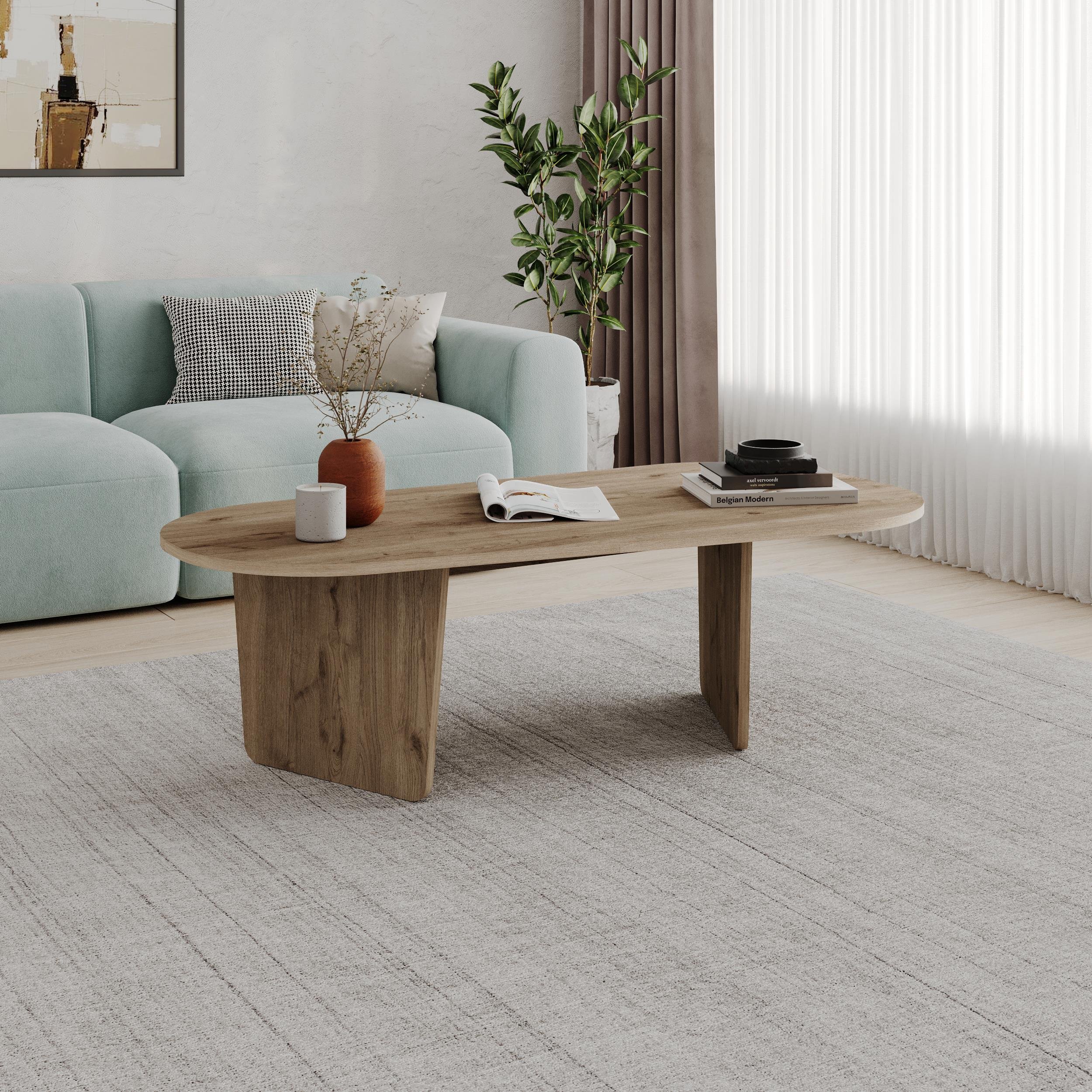 Decortie Ovalis Melamine Wood-Effect Coffee Table - Natural Wood