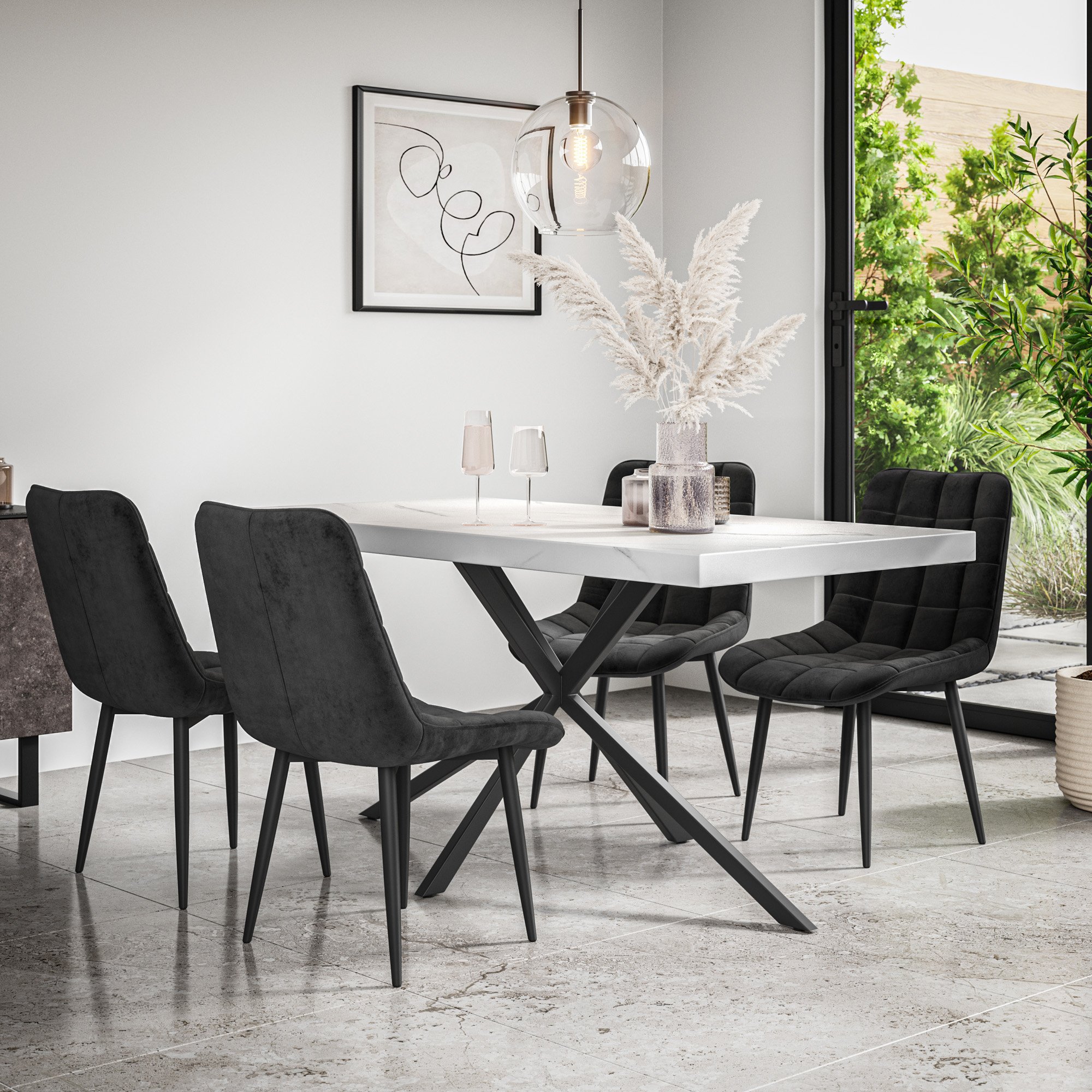 Furniture Online Donni Nova Marble Effect Dining Table & 6 Black Chairs