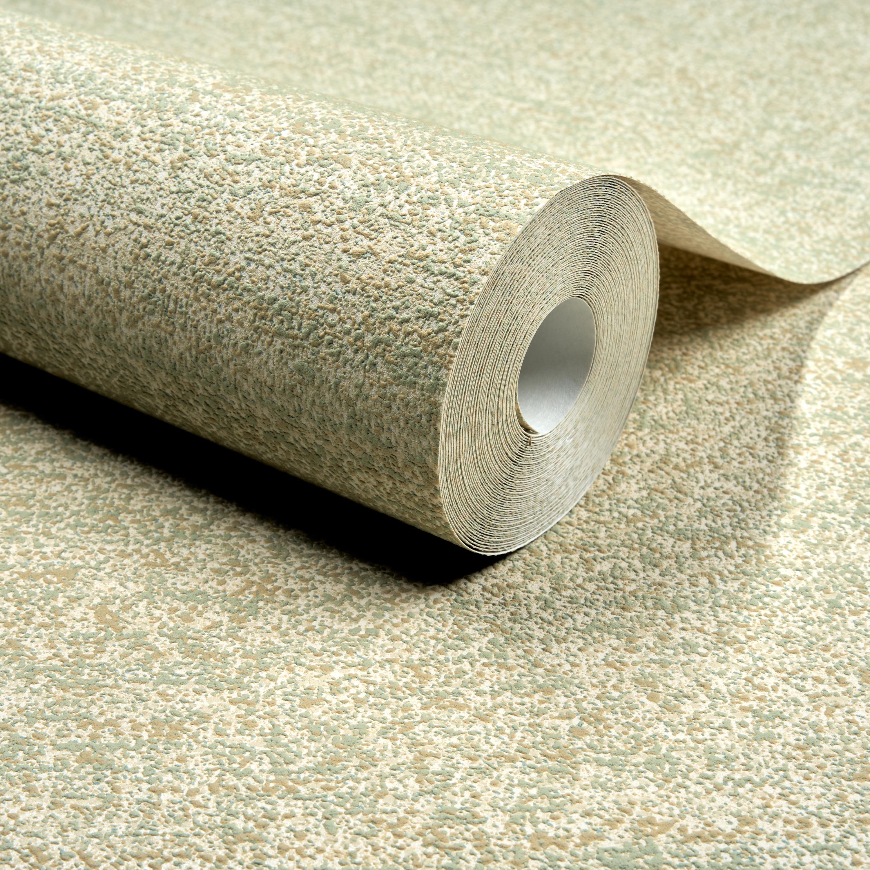 Grandeco Omuri Boucle Twill Effect Semi-plain Blown Vinyl Wallpaper - Green