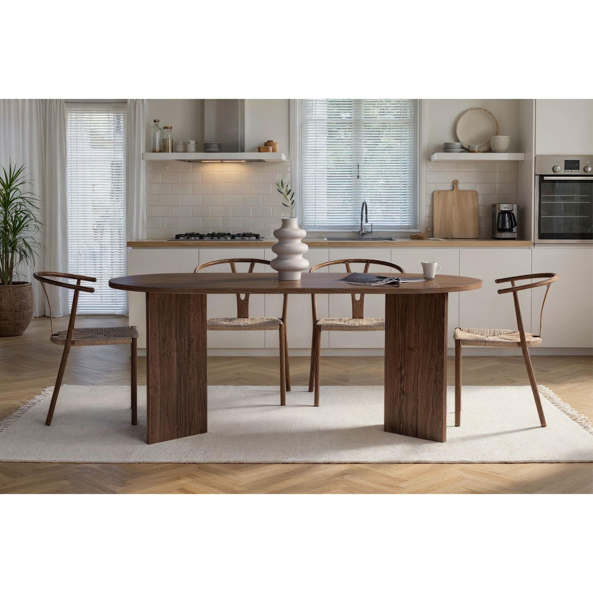 Decortie Sablin Dining Table Fixed Rectangular 6 Seater - Walnut Effect