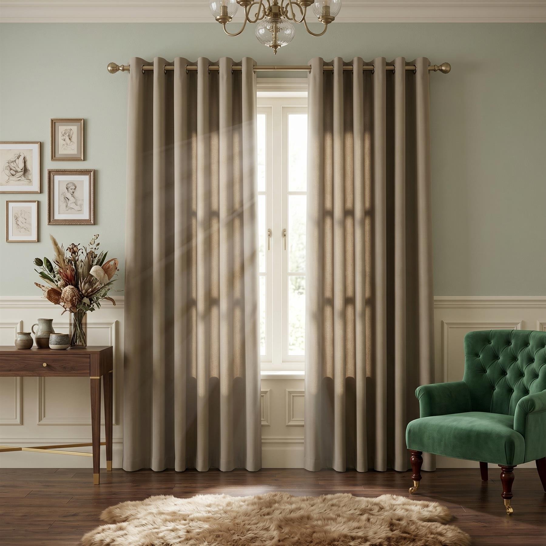 Luxury Living Plain Blackout Eyelet Curtains 168cm x 137cm - Beige