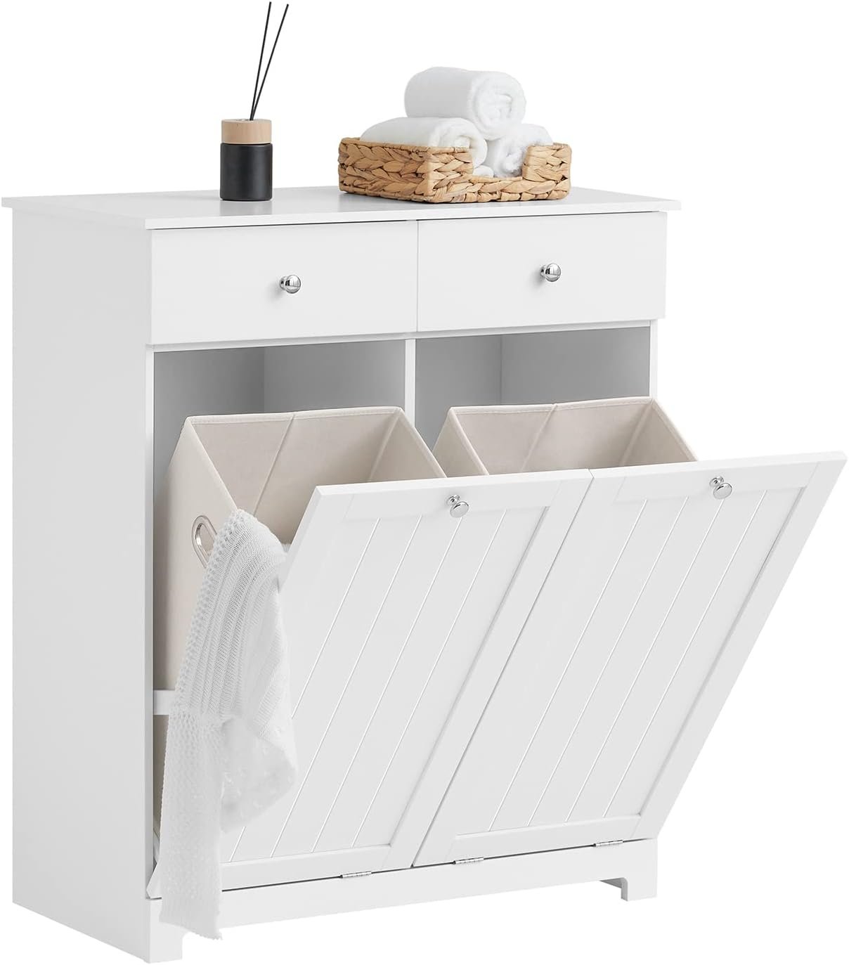 SoBuy 2 Laundry Baskets 2 Drawers 78cm Wide Bathroom Cabinet Cupboard - White