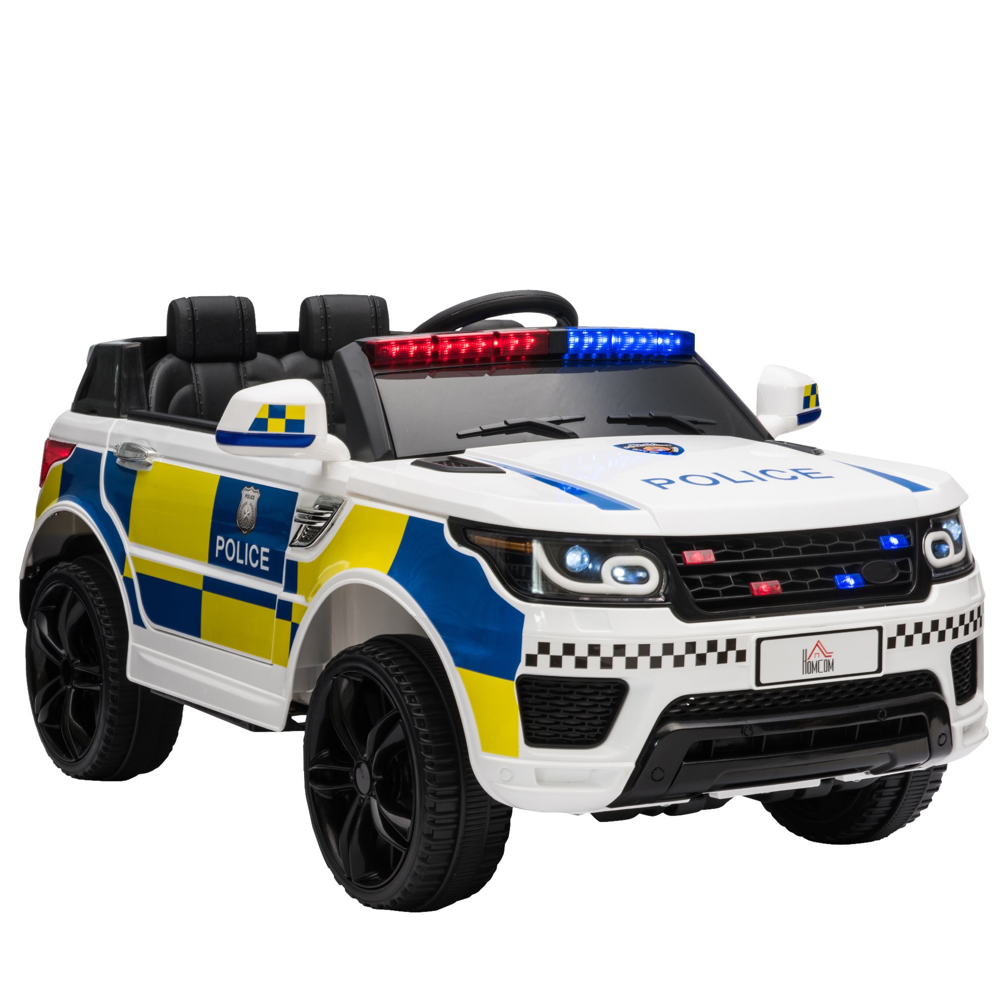 HOMCOM 12V 2 Motors 3-6 Years Remote Control Police Electric Ride on Car – White
