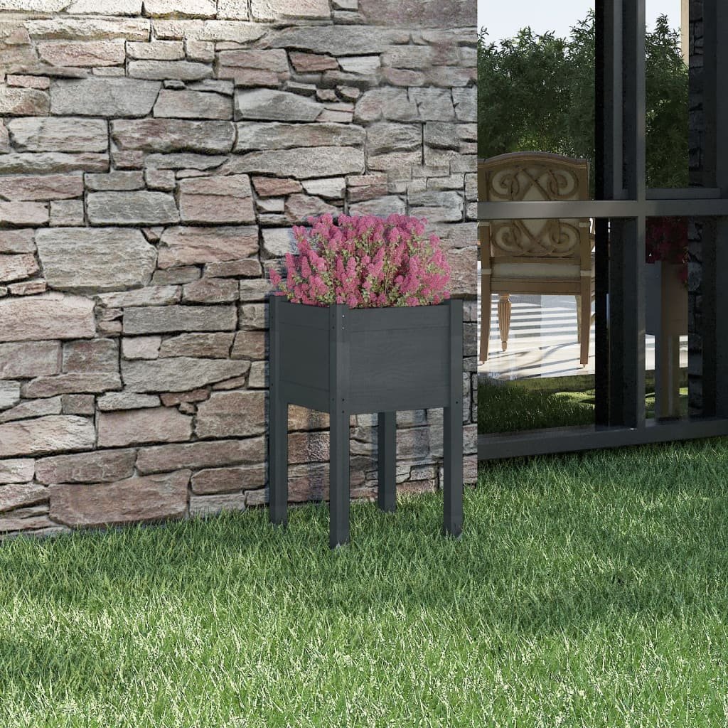 Walplus Wood Garden Planter - Grey - 40 x 40 x 70 cm