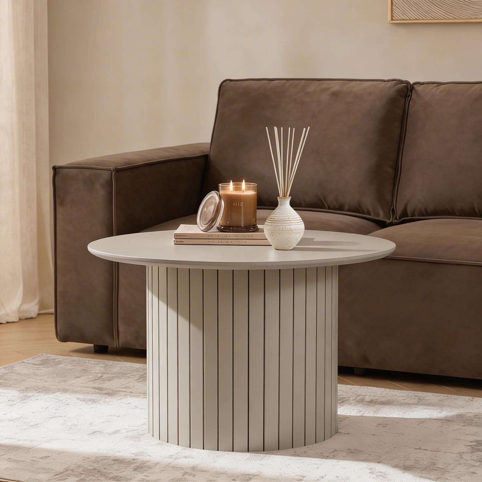 OHS Madison Ribbed Round Coffee Table - Natural