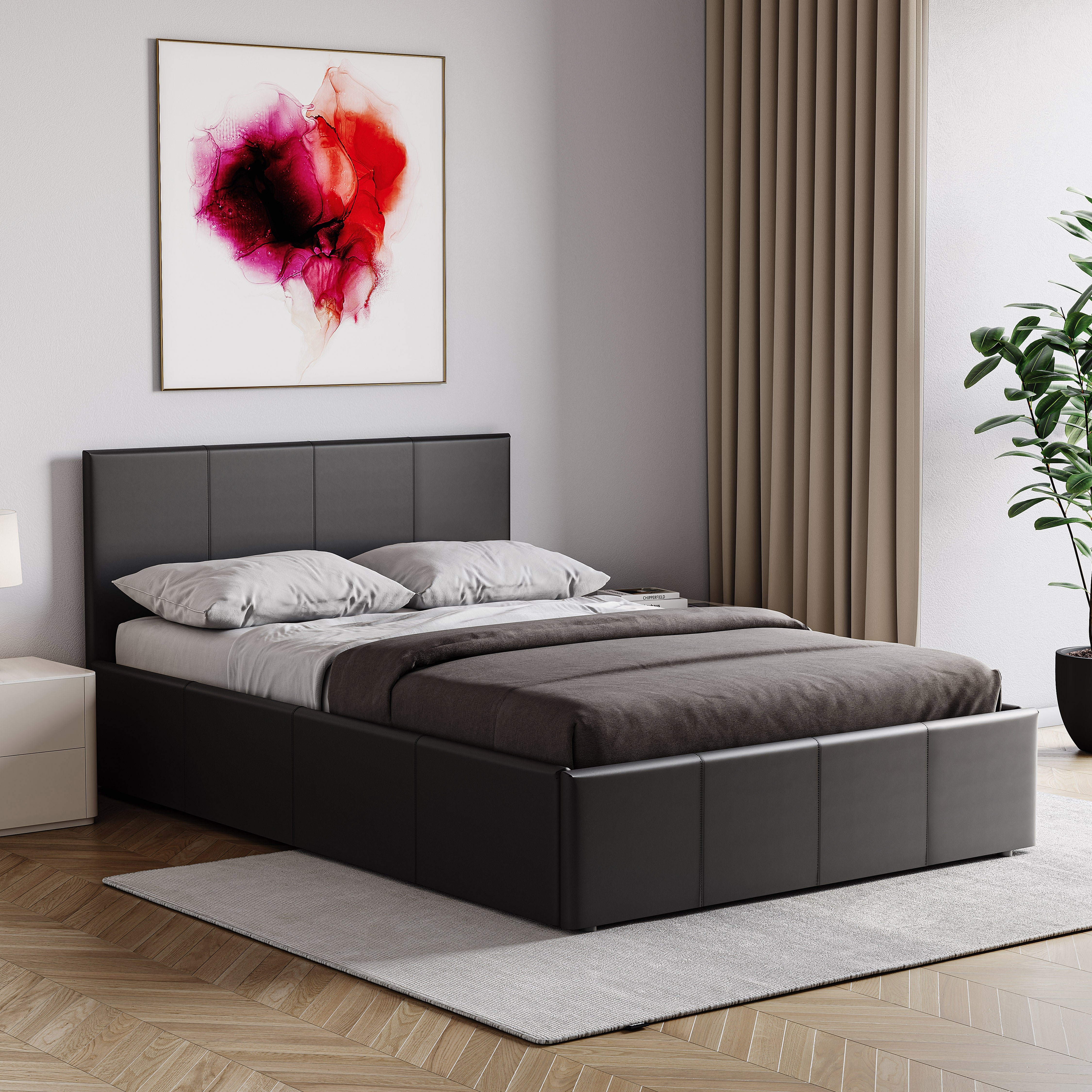 Vida Designs Lisbon Small Double Ottoman Faux Leather Storage Bed - Black