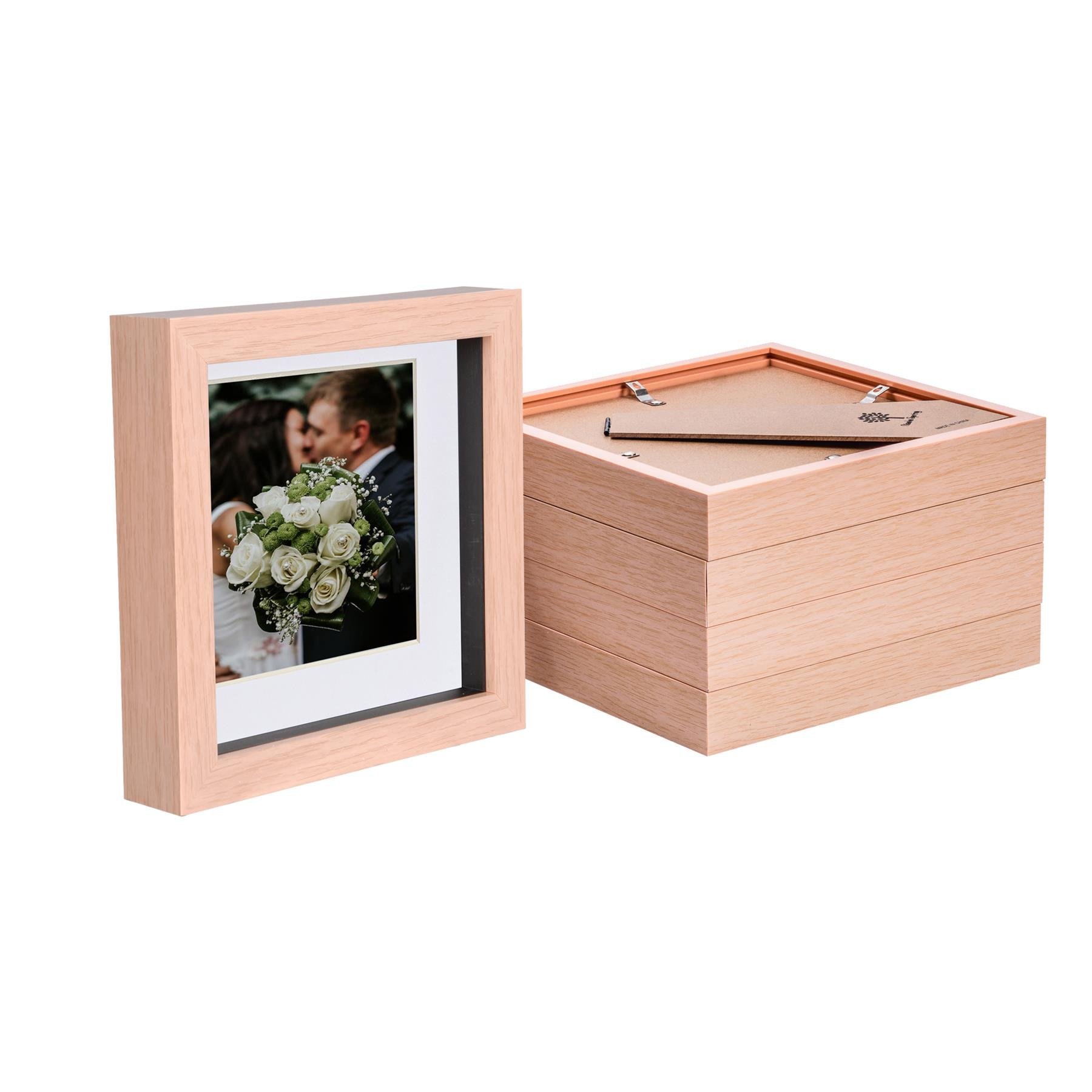 Nicola Spring 6 x 6" 3D Box Photo Frames with 4 x 4" White Mount (5x) - Beige