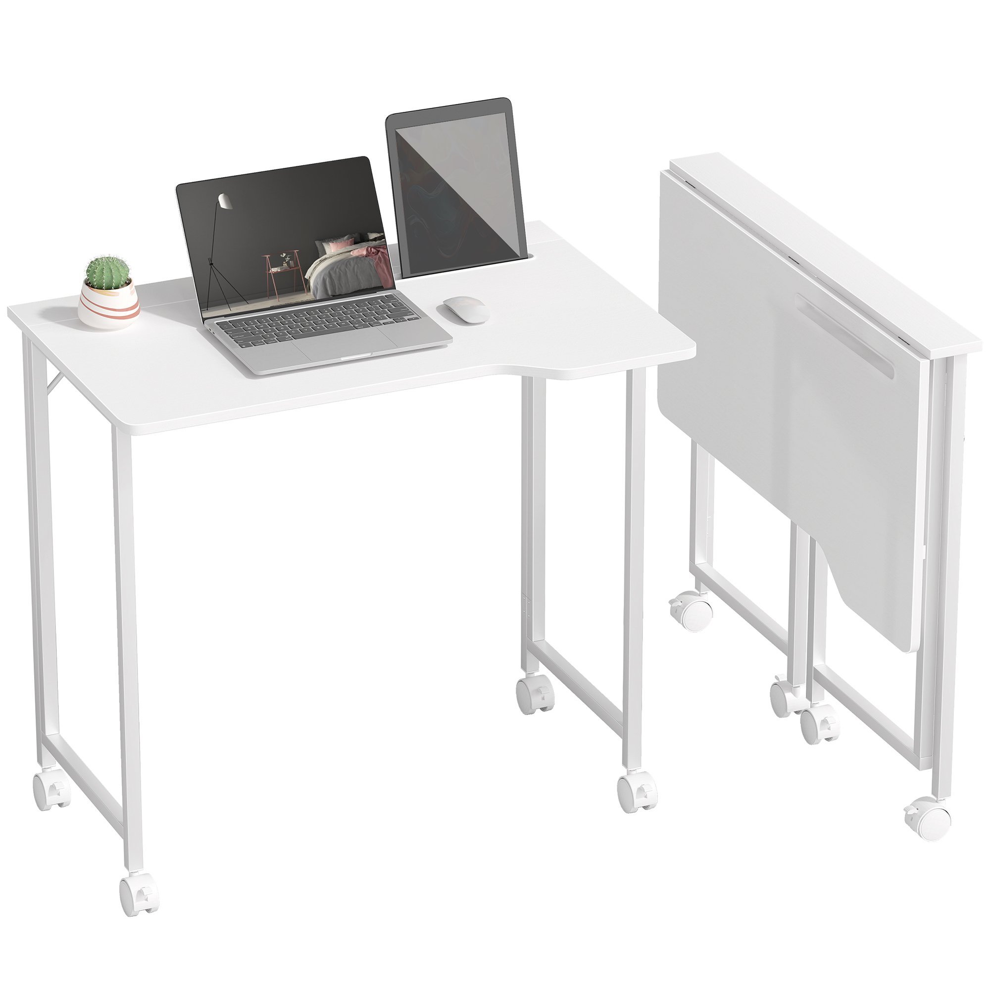 HOMCOM Foldable Computer Desk with Device Slot - White Wood Effect