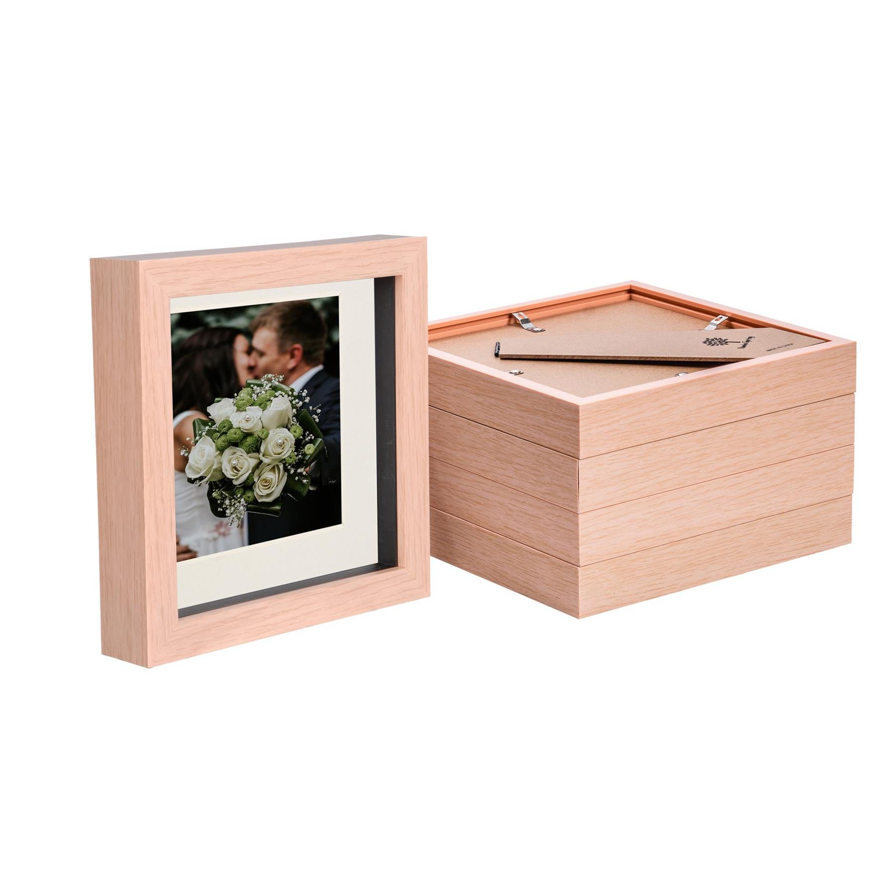Nicola Spring 6 x 6" 3D Box Photo Frames with 4 x 4" Ivory Mount (5x) - Beige