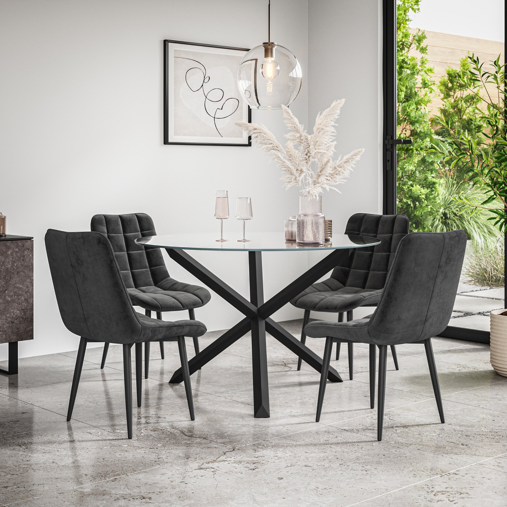 Furniture Online Malvern Nova Glass Top Dining Table & 4 Black Chairs