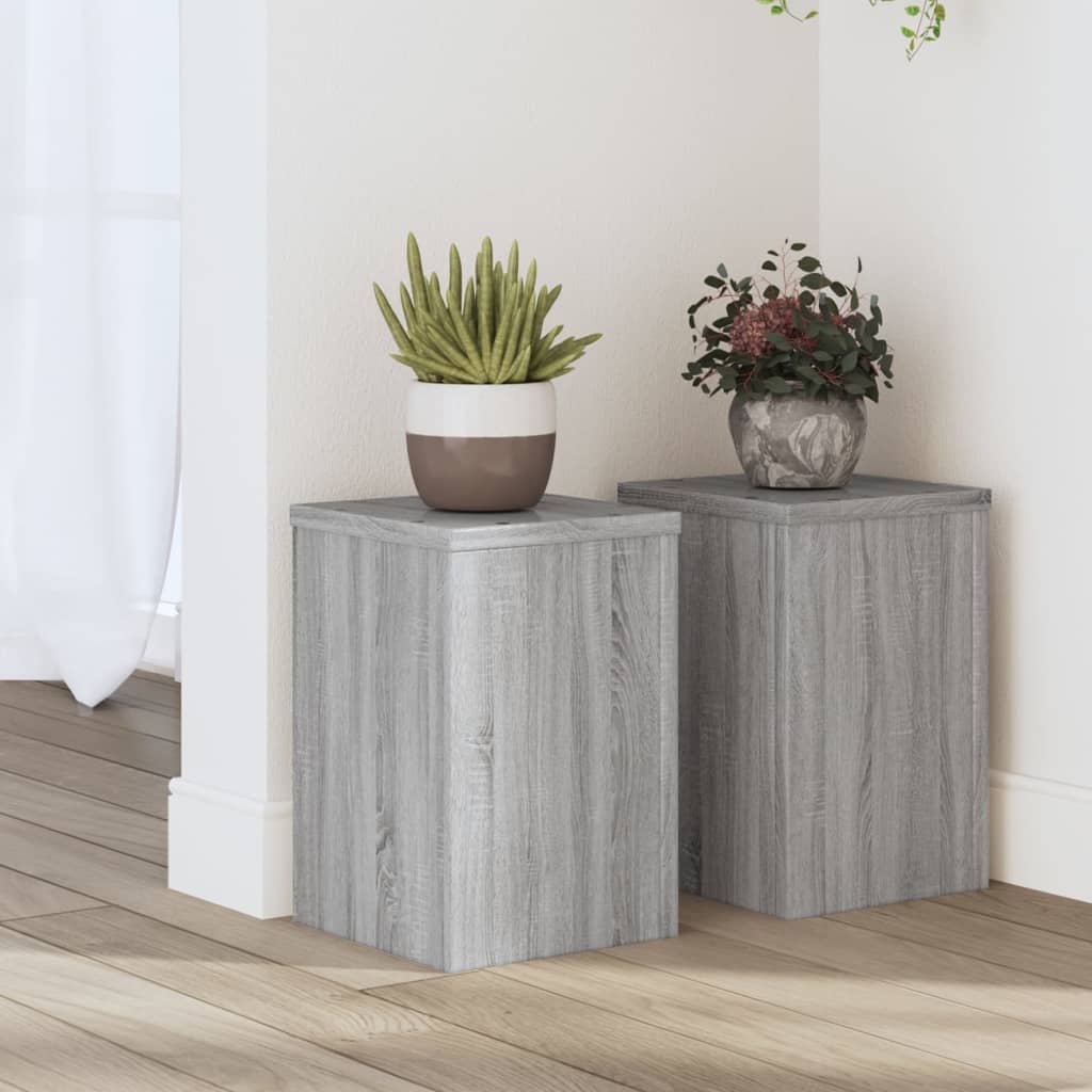 Walplus Pack of 2 Engineered Wood Plant Stand - Grey Sonoma - 20 x 20 x 30 cm