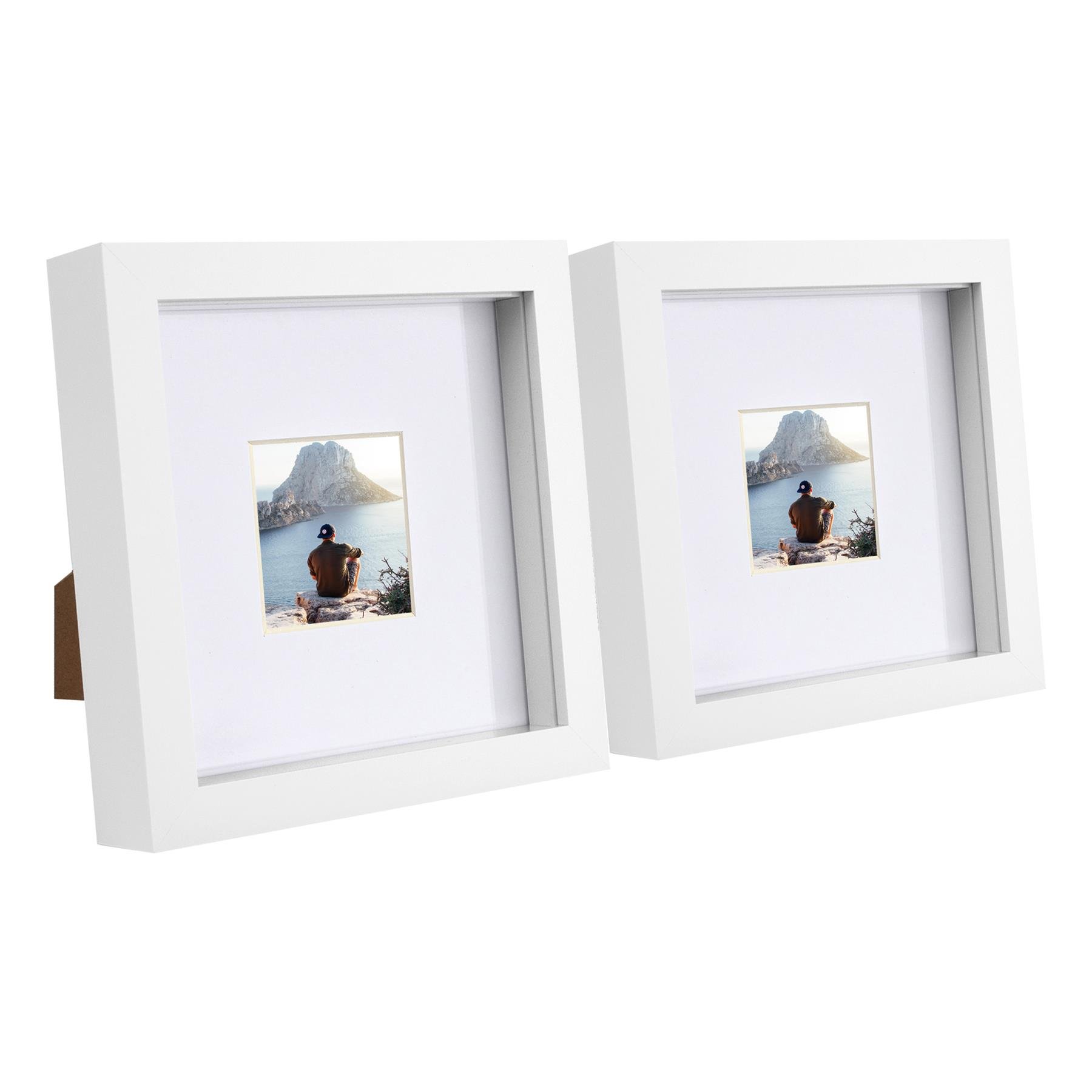 Nicola Spring 6 x 6" 3D Photo Box Frames with 2 x 2" White Mount (2x) - White