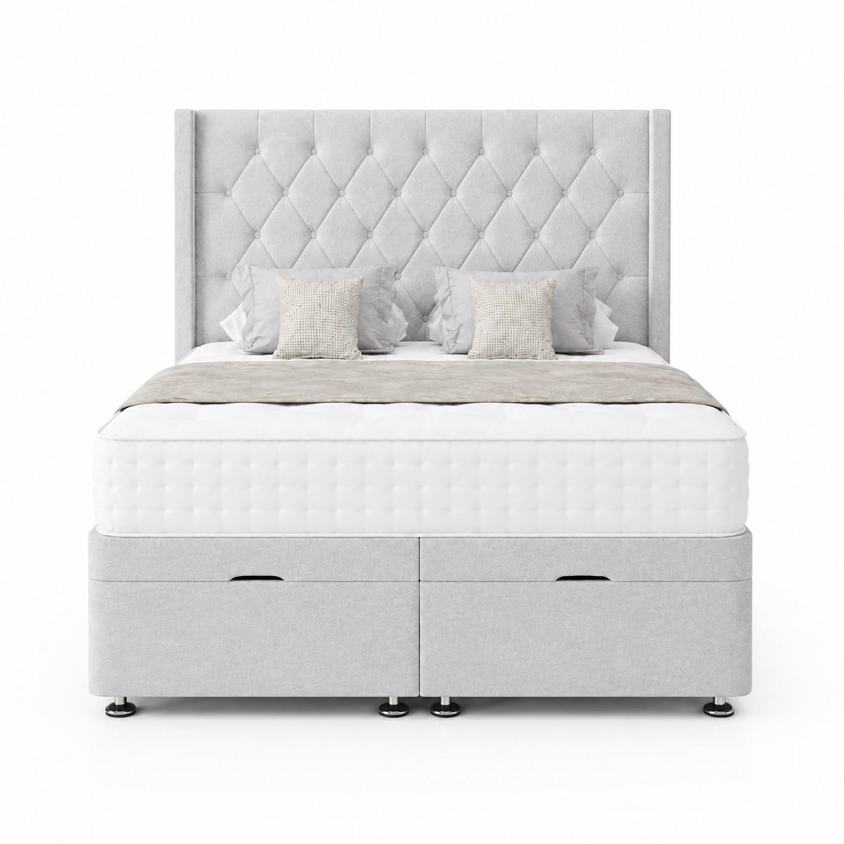 Comfy Deluxe Zoro 6ft Superking Plush Velvet End Lift Ottoman Bed Set - Silver